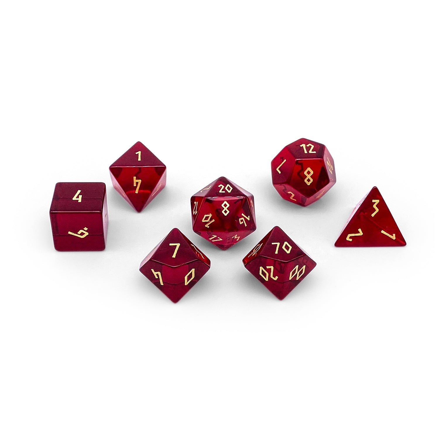 Zircon Garnet - 7 Piece RPG Set Zircon Glass Dice-Glass Dice-Norse Foundry-Norse Foundry-zircon glass dice-dungeons & dragons-d&d dice set-rpg dice set-glass dice set-d&d-perfect for tabletop rpgs