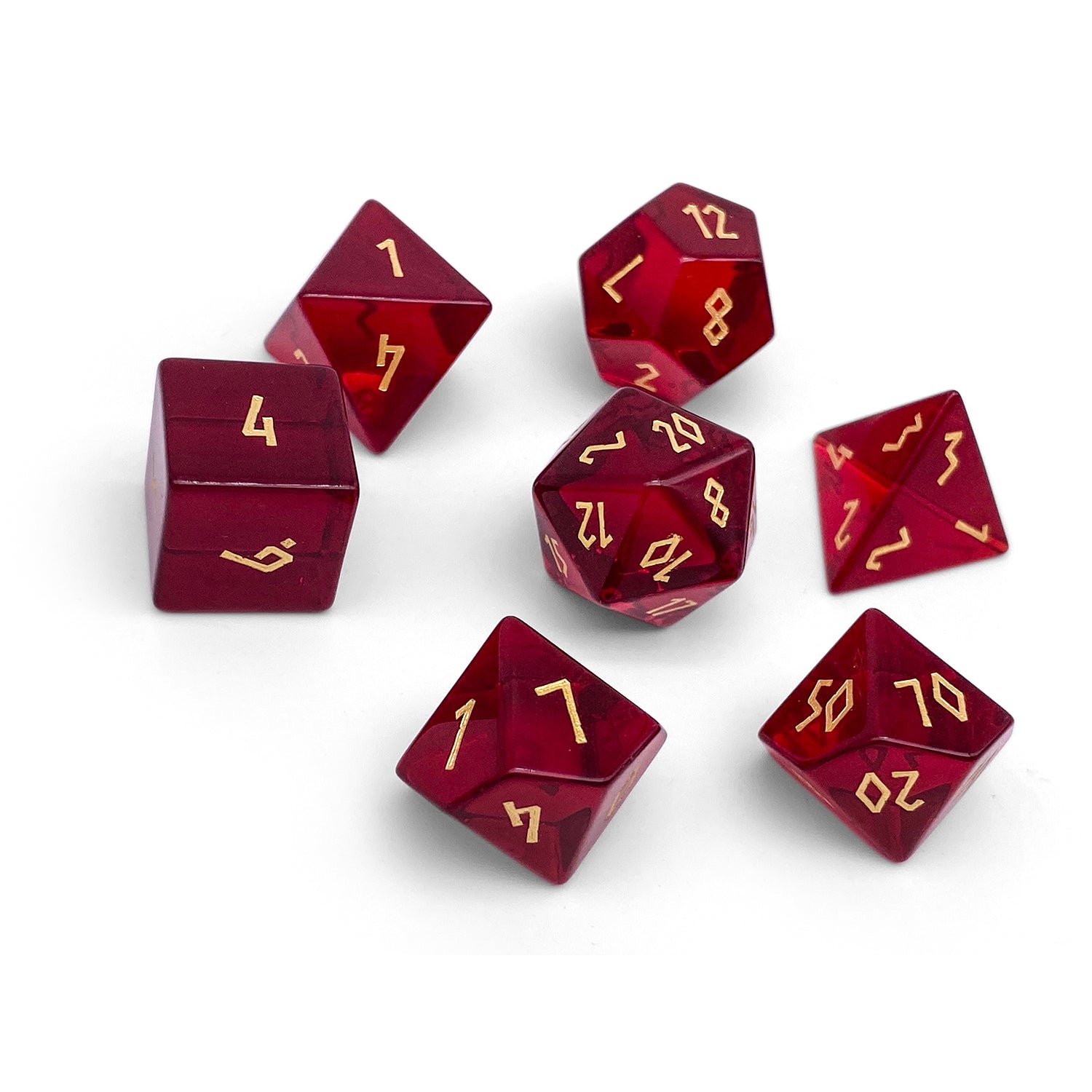 Zircon Garnet - 7 Piece RPG Set Zircon Glass Dice-Glass Dice-Norse Foundry-Norse Foundry-zircon glass dice-dungeons & dragons-d&d dice set-rpg dice set-glass dice set-d&d-perfect for tabletop rpgs