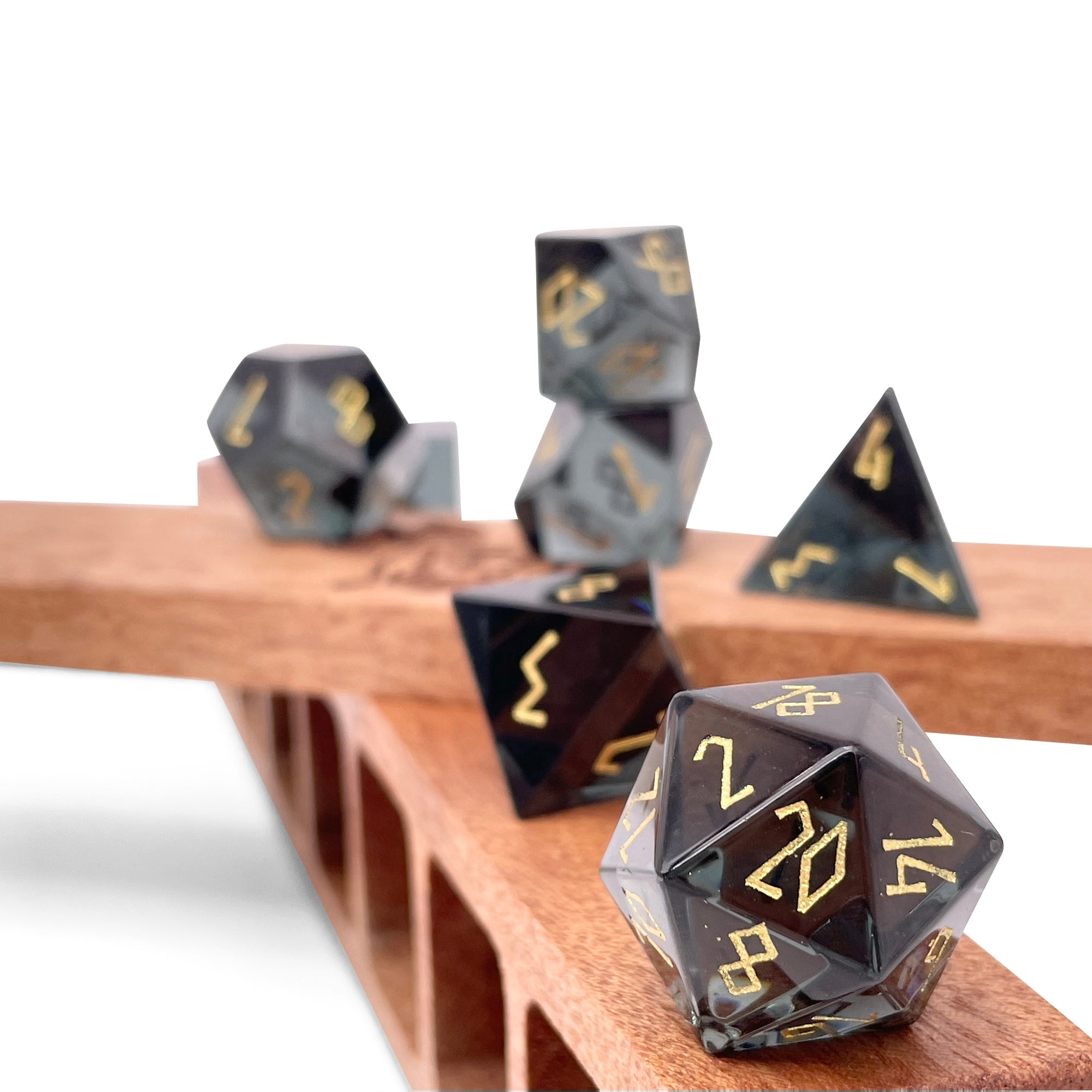 Zircon Glass Smoke - 7 Piece RPG Set Zircon Glass Dice-Glass Dice-Norse Foundry-Norse Foundry-zircon glass dice-dungeons & dragons-d&d dice set-rpg dice set-glass dice set-d&d-perfect for tabletop rpgs