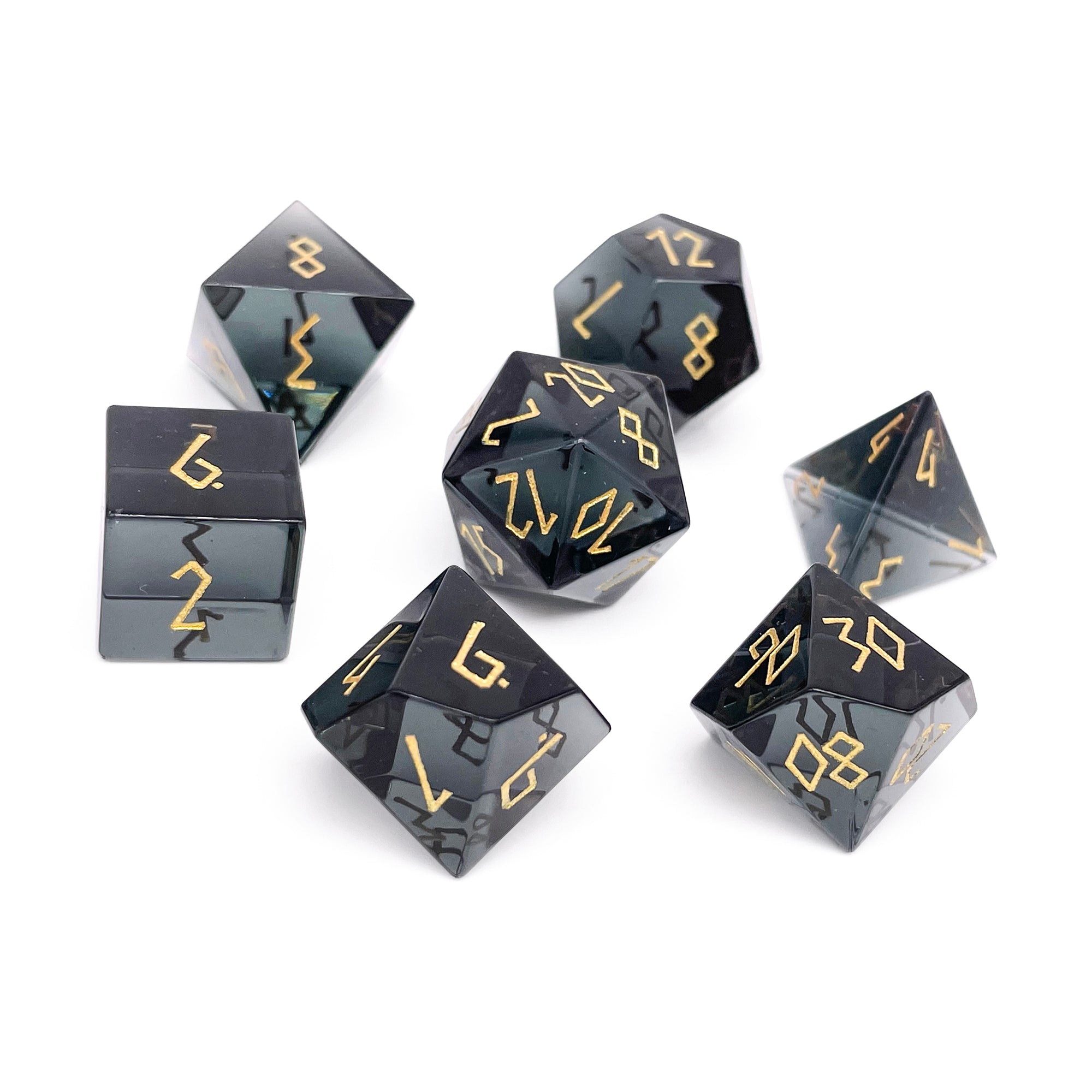 Zircon Glass Smoke - 7 Piece RPG Set Zircon Glass Dice-Glass Dice-Norse Foundry-Norse Foundry-zircon glass dice-dungeons & dragons-d&d dice set-rpg dice set-glass dice set-d&d-perfect for tabletop rpgs