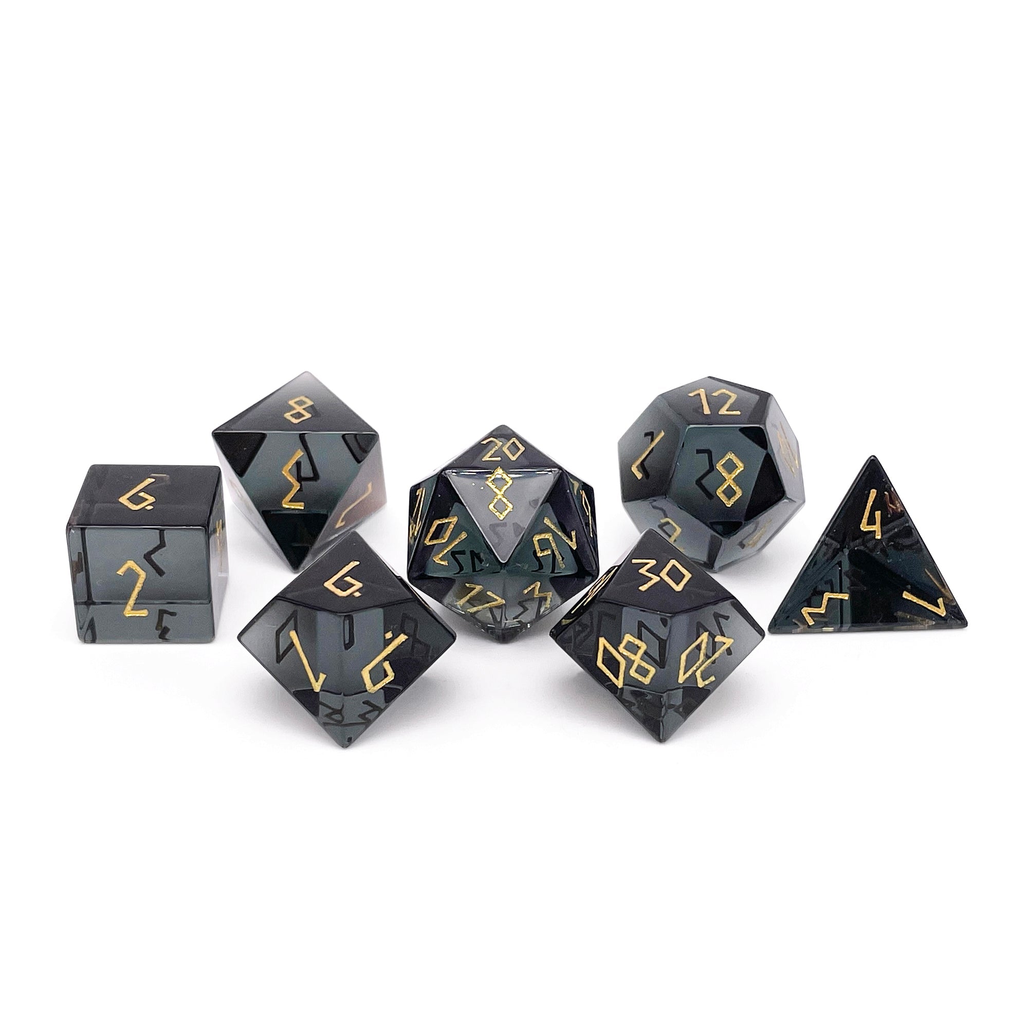 Zircon Glass Smoke - 7 Piece RPG Set Zircon Glass Dice-Glass Dice-Norse Foundry-Norse Foundry-zircon glass dice-dungeons & dragons-d&d dice set-rpg dice set-glass dice set-d&d-perfect for tabletop rpgs