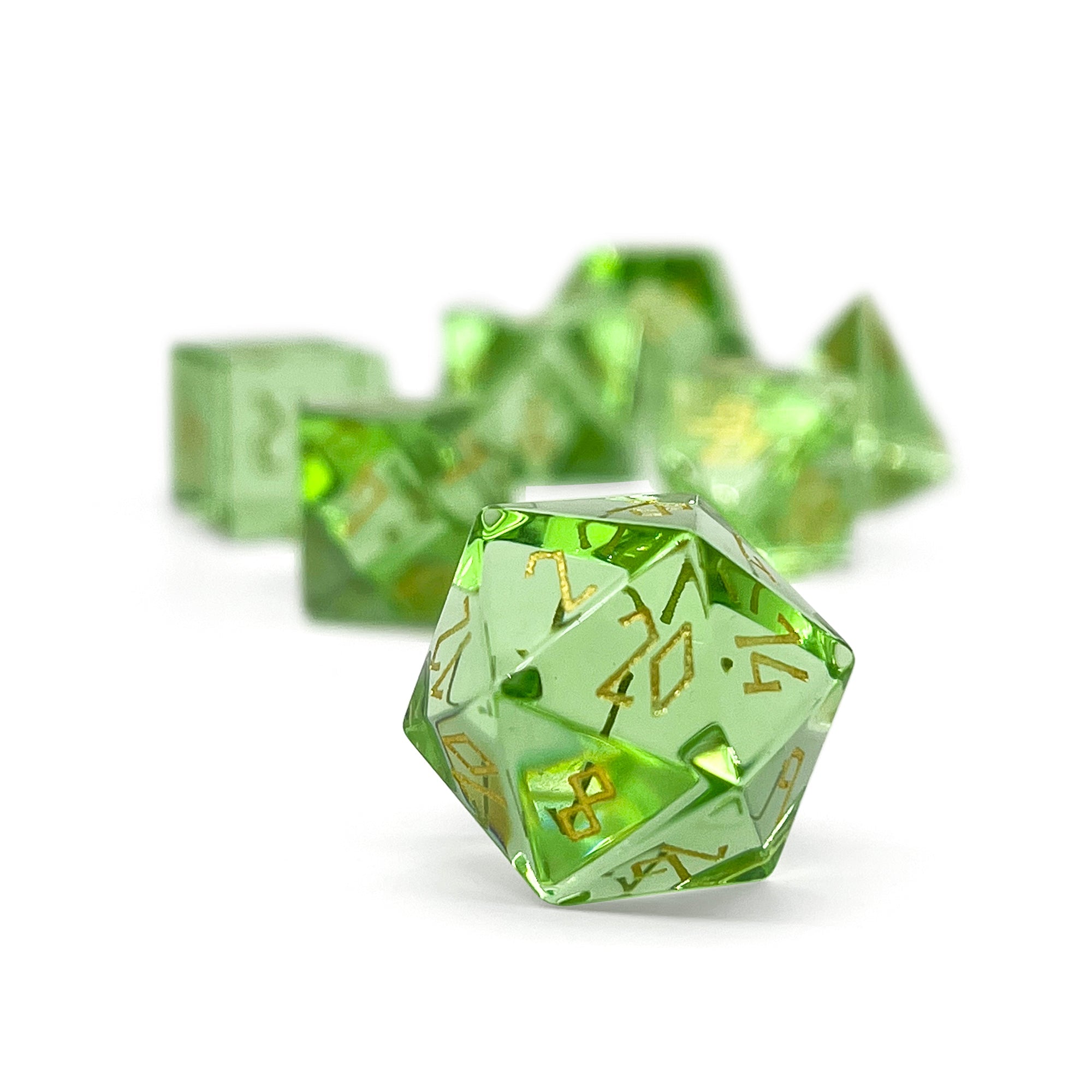 Zircon Peridot - 7 Piece RPG Set Zircon Glass Dice-Glass Dice-Norse Foundry-Norse Foundry-zircon glass dice-dungeons & dragons-d&d dice set-rpg dice set-glass dice set-d&d-perfect for tabletop rpgs