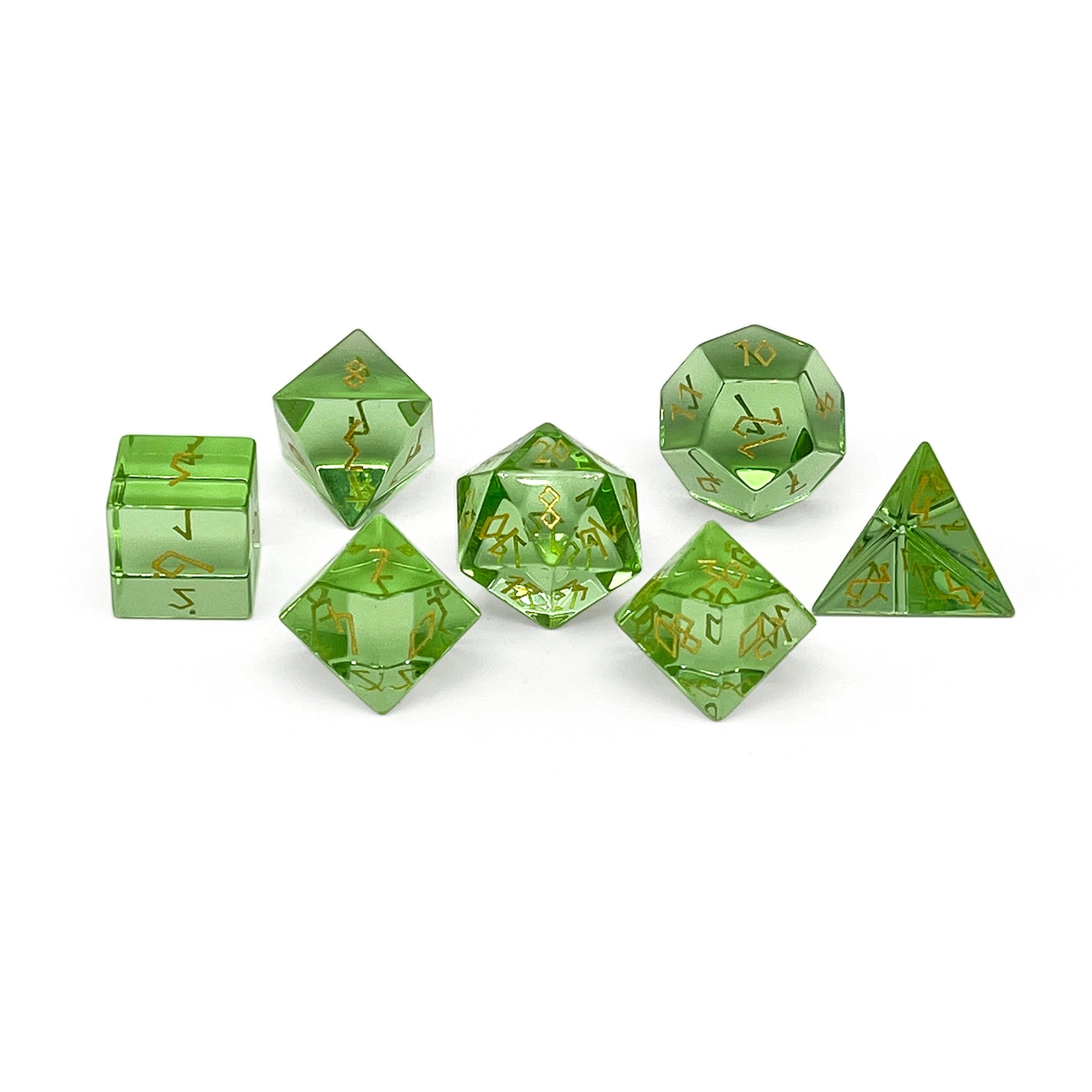 Zircon Peridot - 7 Piece RPG Set Zircon Glass Dice-Glass Dice-Norse Foundry-Norse Foundry-zircon glass dice-dungeons & dragons-d&d dice set-rpg dice set-glass dice set-d&d-perfect for tabletop rpgs