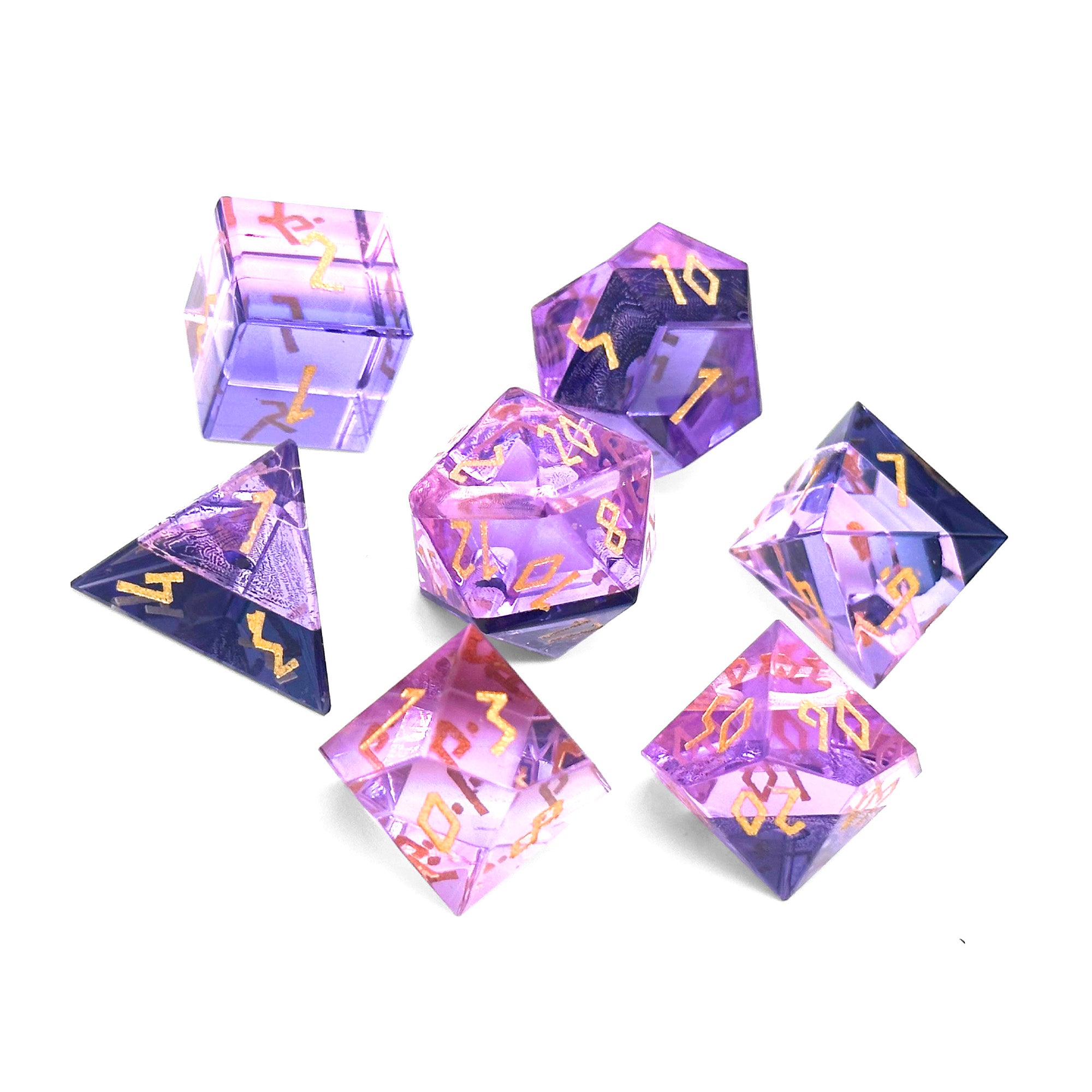 Zircon Pride Dice Bisexual - 7 Piece RPG Set Zircon Glass Dice-Glass Dice-Norse Foundry-dungeons and dragons-dice-dnd-d&d dice-dungeons & dragons-Pride Bisexual-Pride-Bisexual