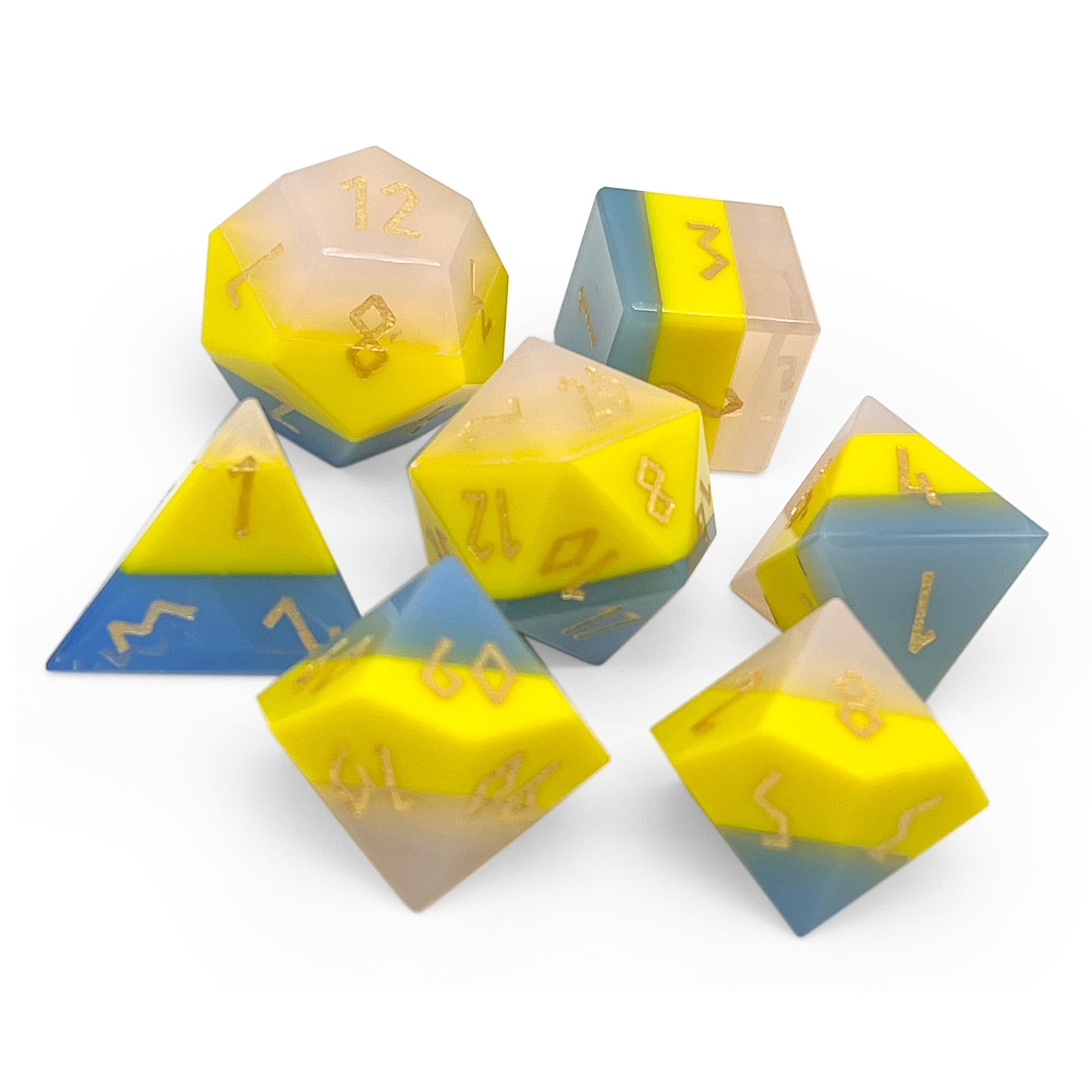 Zircon Pride Dice Pansexual - 7 Piece RPG Set Zircon Glass Dice-Glass Dice-Norse Foundry-dungeons and dragons-dice-dnd-d&d dice-dungeons & dragons-Pride Pansexual-Pride-Pansexual