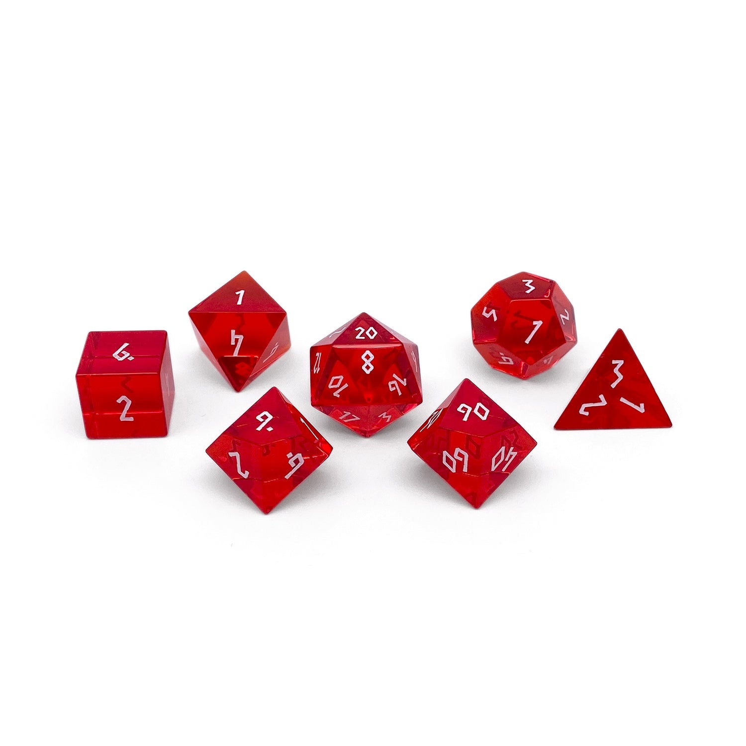 Zircon Ruby - 7 Piece RPG Set Zircon Glass Dice-Glass Dice-Norse Foundry-Norse Foundry-zircon glass dice-dungeons & dragons-d&d dice set-rpg dice set-glass dice set-d&d-perfect for tabletop rpgs