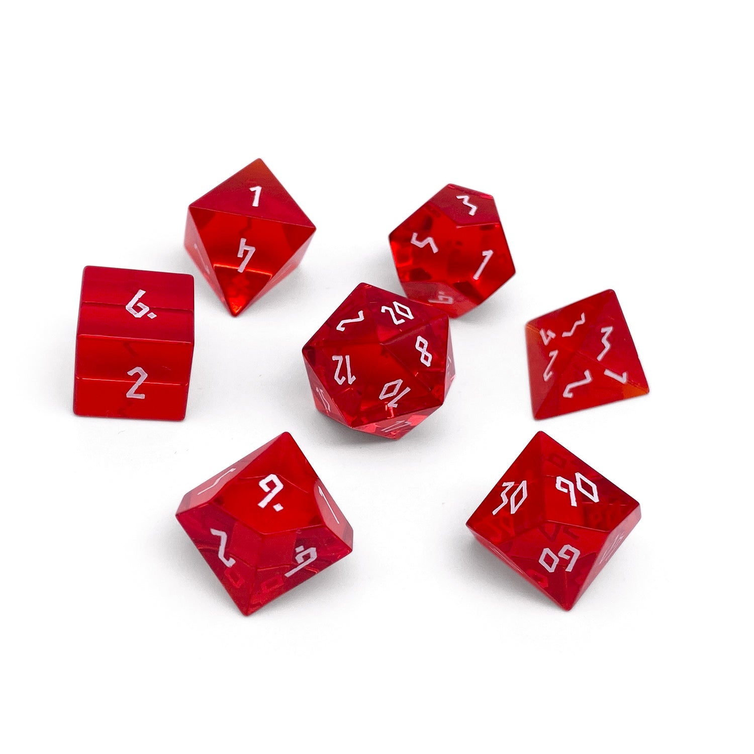 Zircon Ruby - 7 Piece RPG Set Zircon Glass Dice-Glass Dice-Norse Foundry-Norse Foundry-zircon glass dice-dungeons & dragons-d&d dice set-rpg dice set-glass dice set-d&d-perfect for tabletop rpgs