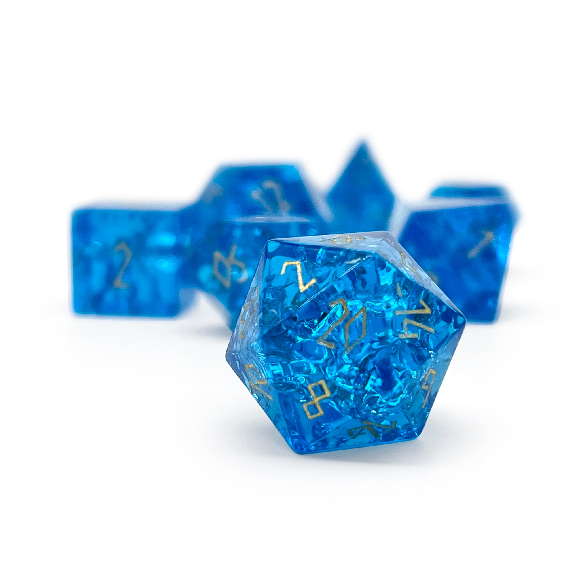 Shattered Zircon Sapphire - 7 Piece RPG Set Zircon Glass Dice