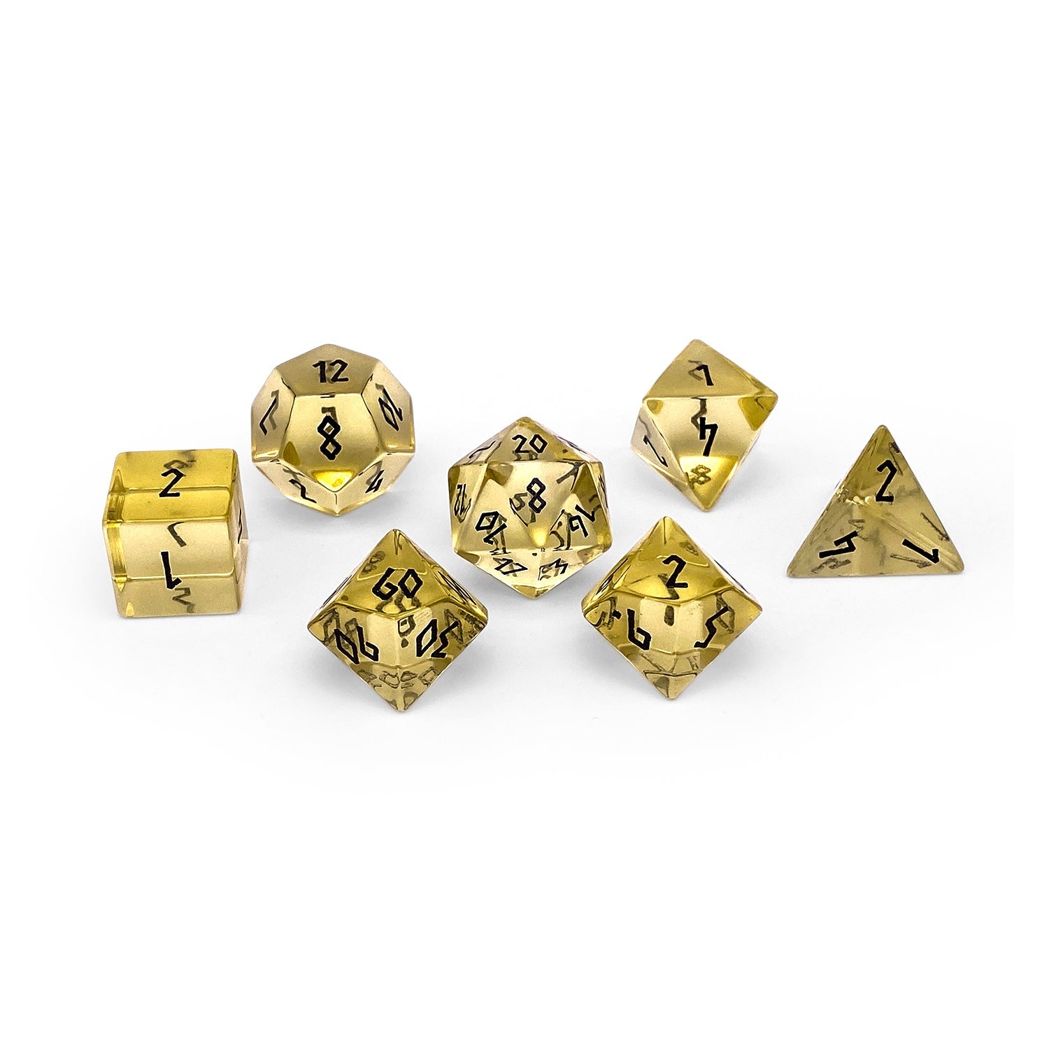 Zircon Yellow Topaz - 7 Piece RPG Set Zircon Glass Dice-Glass Dice-Norse Foundry-Norse Foundry-zircon glass dice-dungeons & dragons-d&d dice set-rpg dice set-glass dice set-d&d-perfect for tabletop rpgs