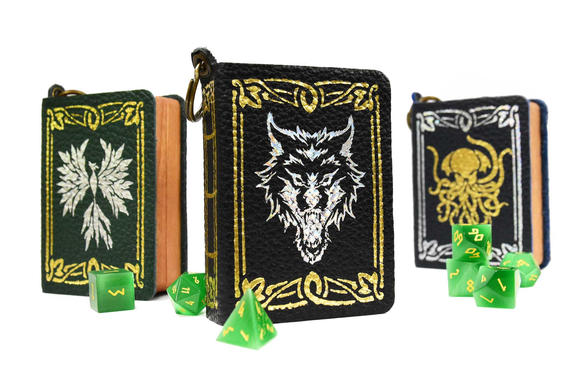Crimson Leather Keychain Spellbook Dice Box - Elderwood Silver Eye Tyrant Crimson Leather Keychain Spellbook Dice Box - Elderwood Silver Eye Tyrant