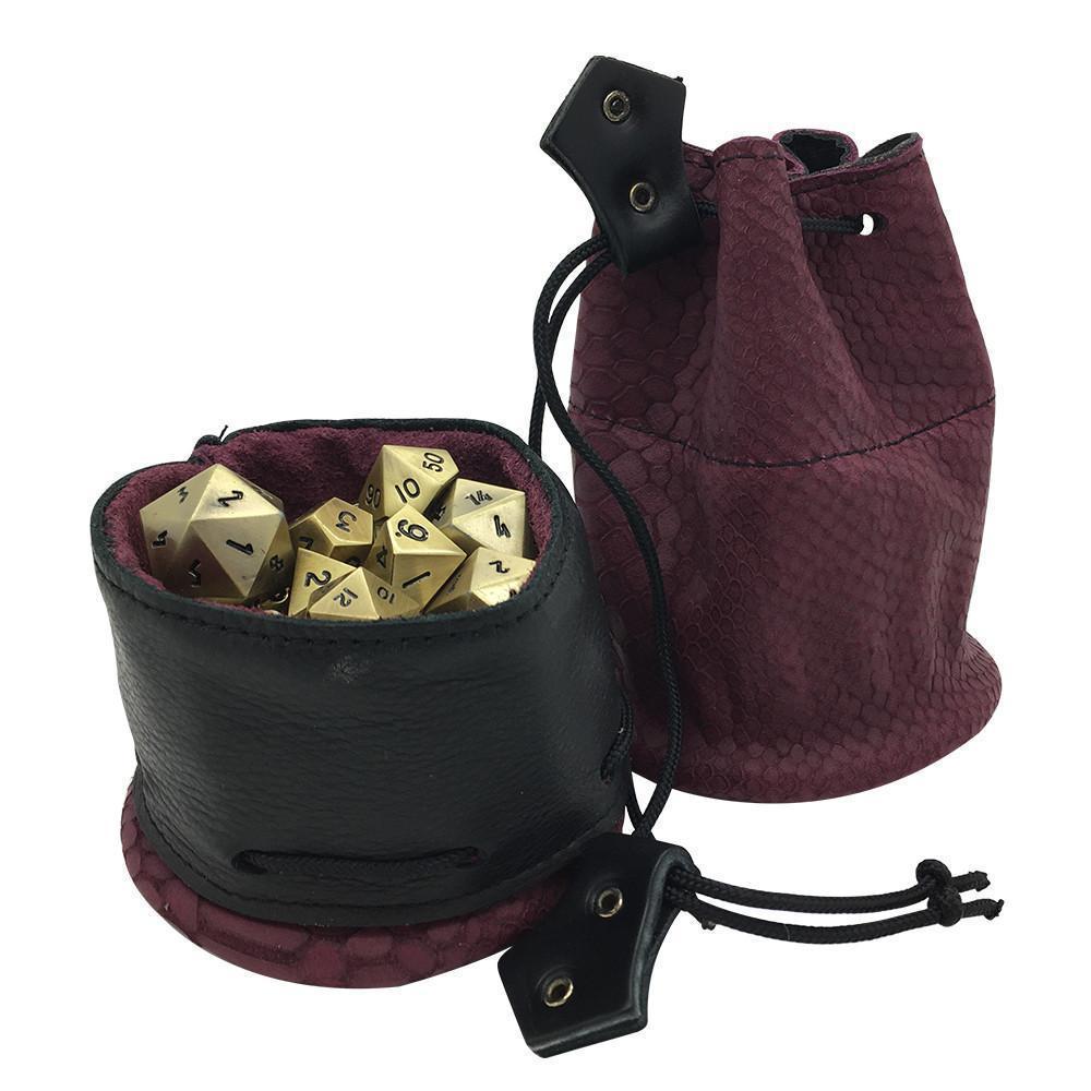 Maroon and Black Cobra Scale Leather Dice Bag / Dice Cup Transformer