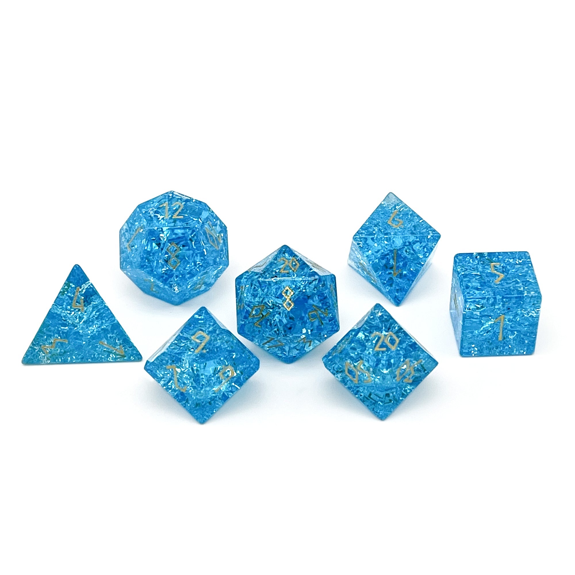Shattered Zircon Aquamarine 7 Piece RPG Set Zircon Glass Dice Norse Foundry