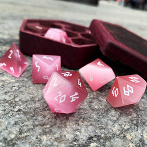 Pink Cats Eye - 7 Piece RPG Set Glass Dice