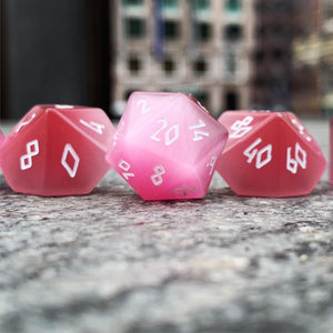 Pink Cats Eye - 7 Piece RPG Set Glass Dice