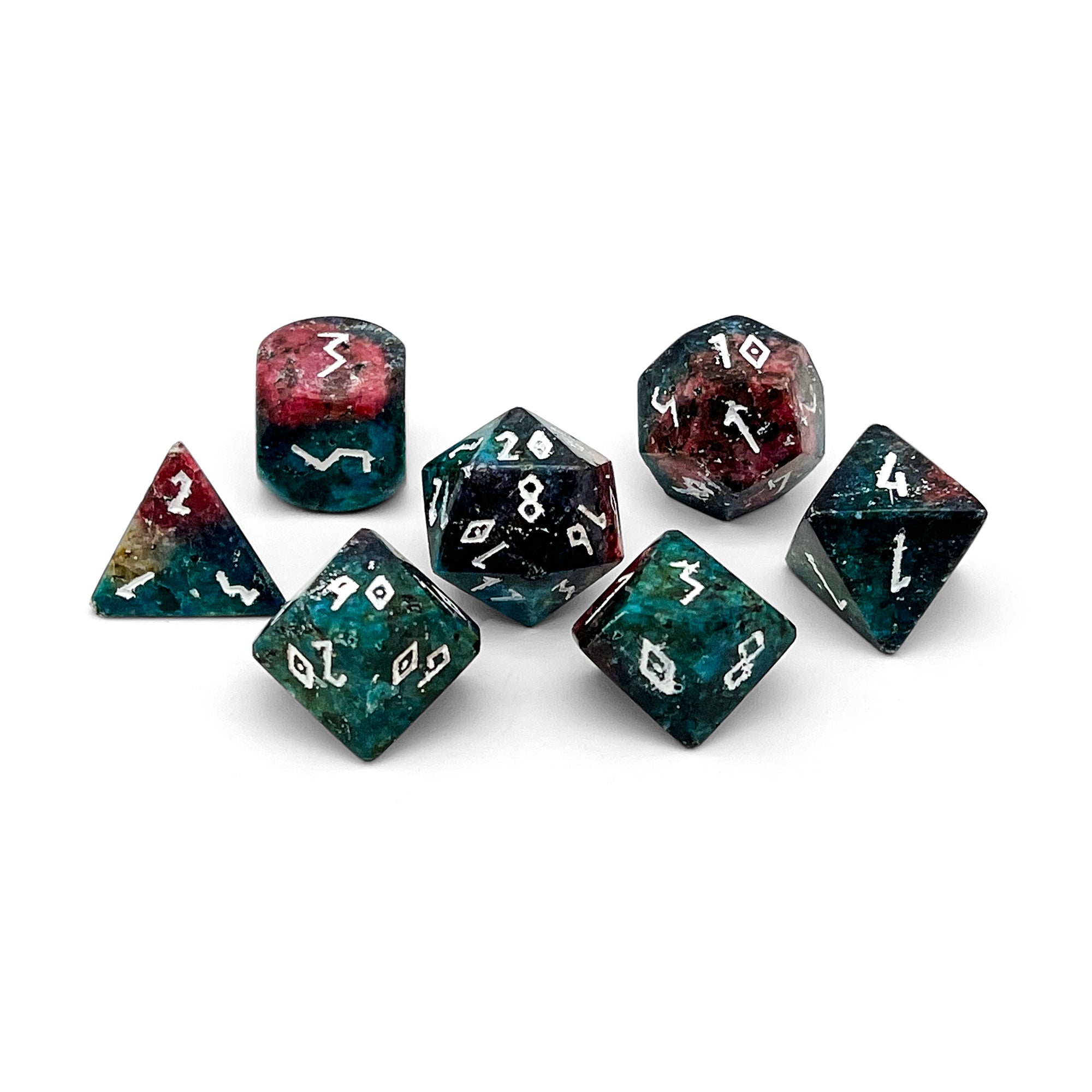 Blue/Red Sesame Jasper - 7 Piece RPG Set Gemstone Dice-Gemstone Dice-Norse Foundry-Gemstone Dice-Dungeons & Dragons Dice-Gem Dice-DnD Dice-Gaming Dice-Perfect for Tabletop RPGs-Dice Set