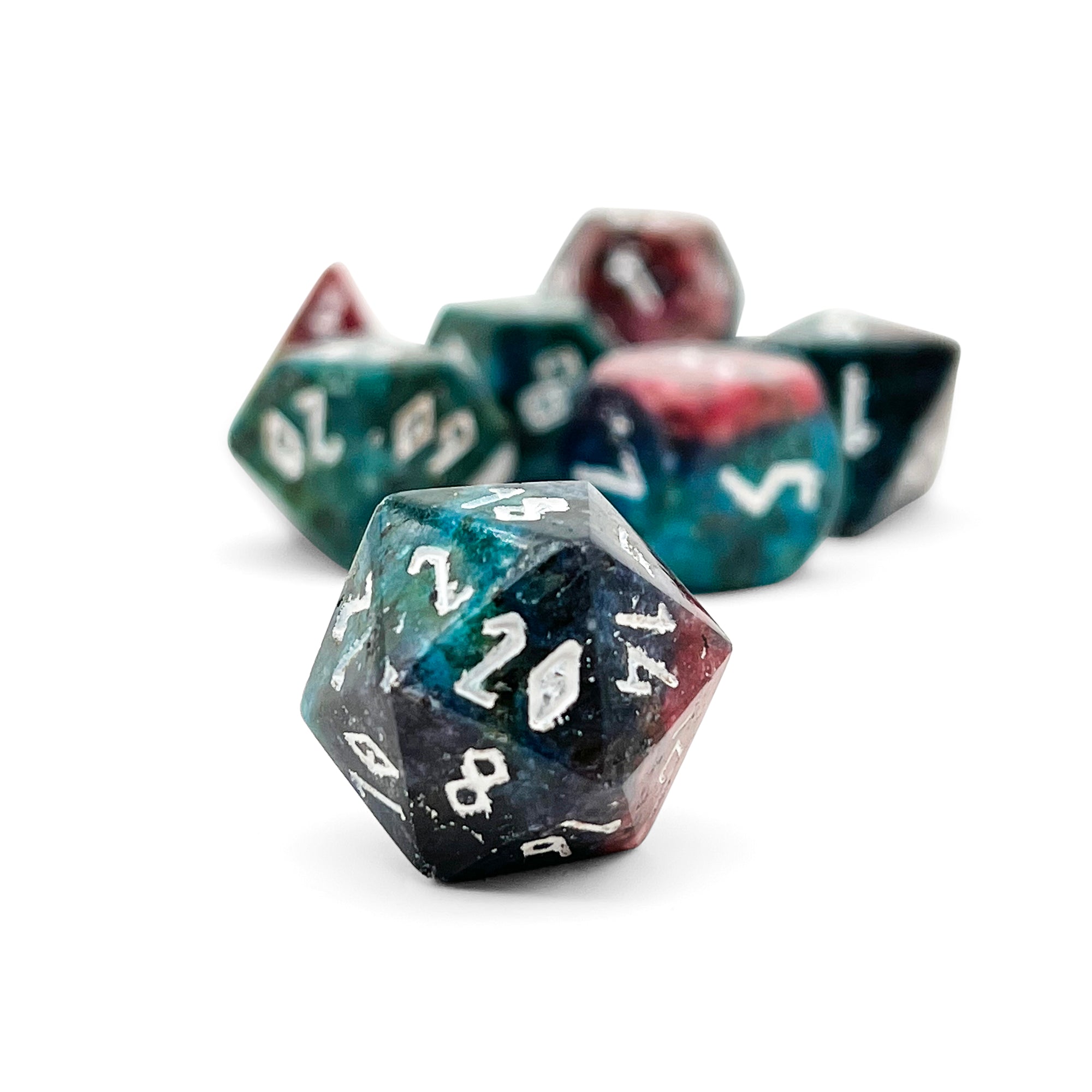 Blue/Red Sesame Jasper - 7 Piece RPG Set Gemstone Dice-Gemstone Dice-Norse Foundry-Gemstone Dice-Dungeons & Dragons Dice-Gem Dice-DnD Dice-Gaming Dice-Perfect for Tabletop RPGs-Dice Set