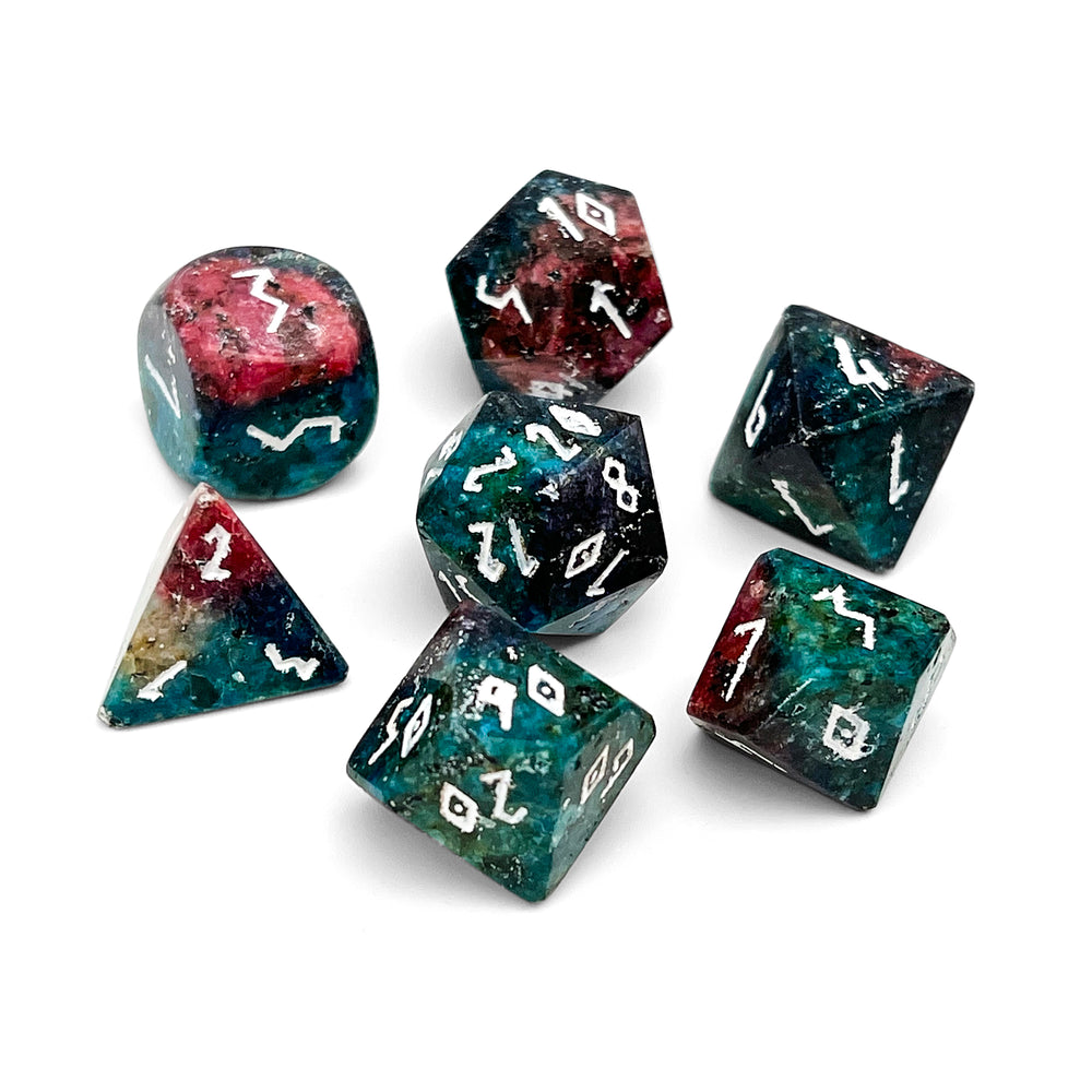 Blue/Red Sesame Jasper - 7 Piece RPG Set Gemstone Dice