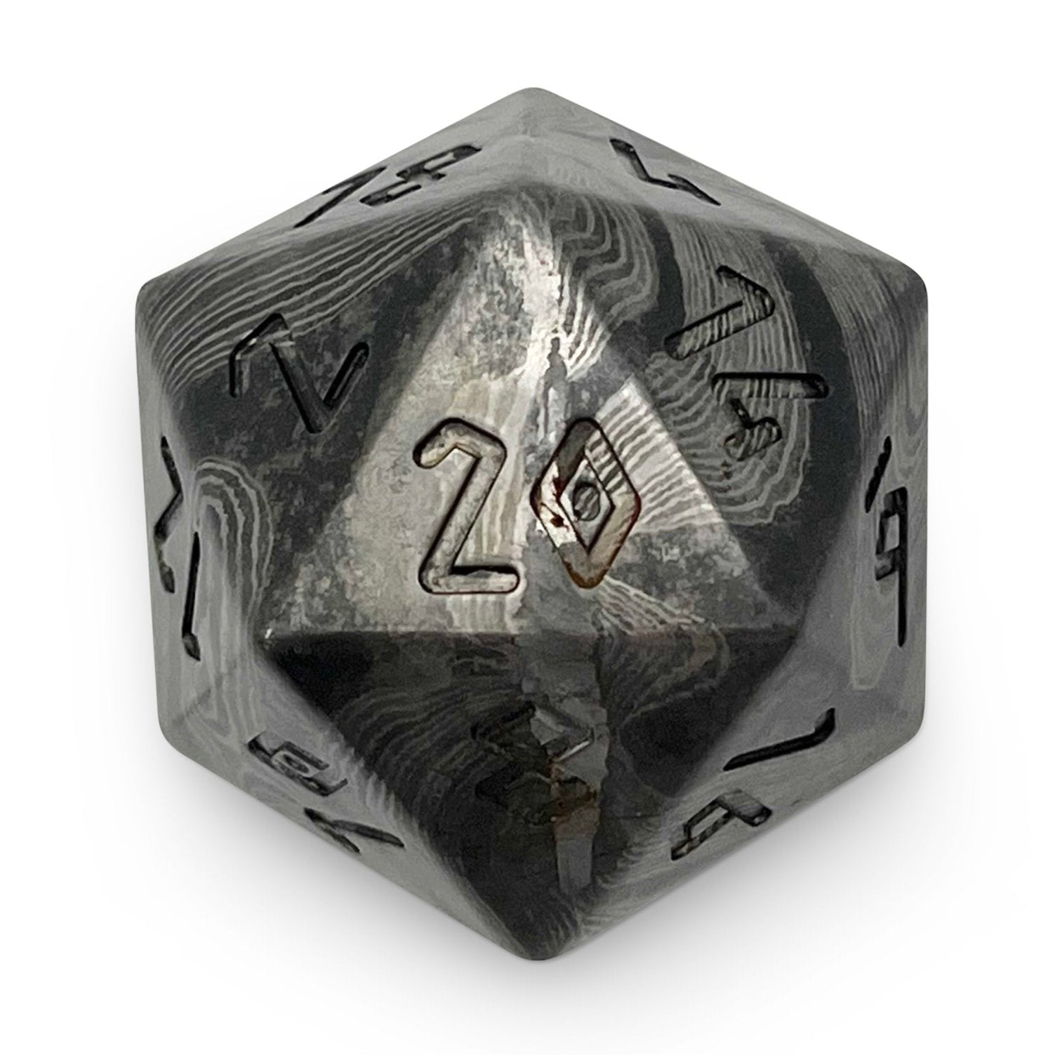 Damascus Steel - 55mm Boulder True Metal Dice-Metal Dice-Norse Foundry-Norse Foundry-dungeons & dragons-d&d dice-rpg dice-d20-metal dice-d&d-55mm-oversize-boulder-luxury dice-perfect for tabletop rpgs