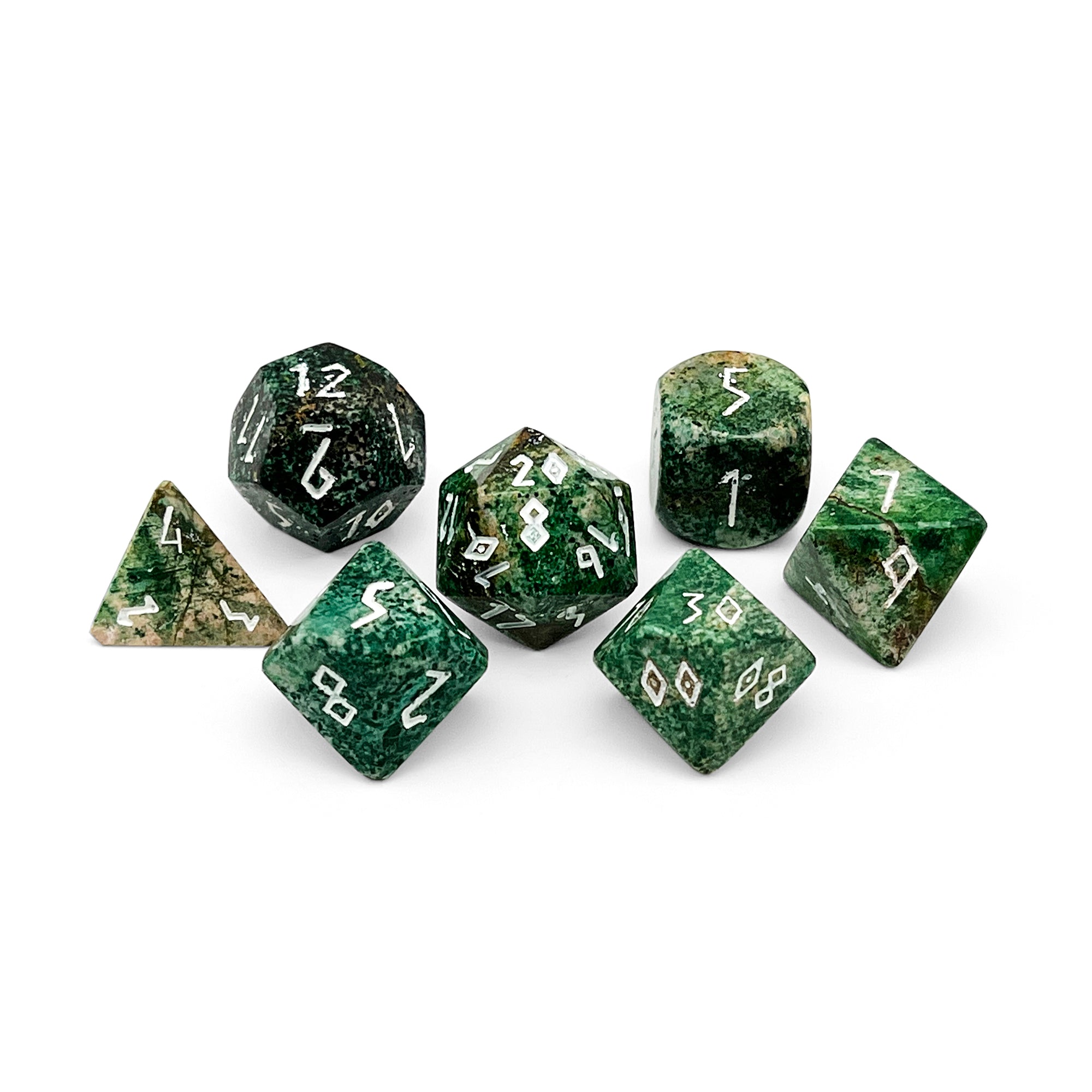 Dark Green Coral Fossil - 7 Piece RPG Set Gemstone Dice-Gemstone Dice-Norse Foundry-Gemstone Dice-Dungeons & Dragons Dice-Gem Dice-DnD Dice-Gaming Dice-Perfect for Tabletop RPGs-Dice Set