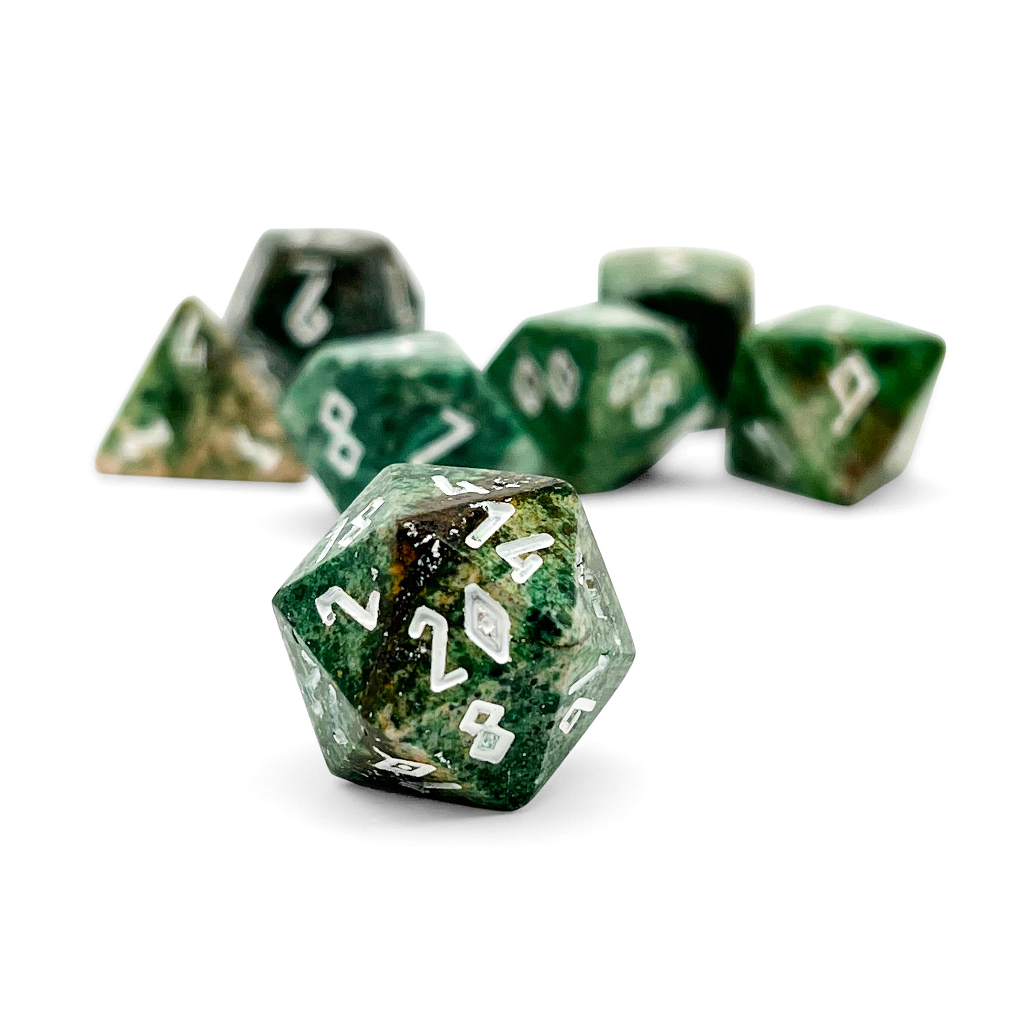 Dark Green Coral Fossil - 7 Piece RPG Set Gemstone Dice-Gemstone Dice-Norse Foundry-Gemstone Dice-Dungeons and Dragons Dice-Gem Dice-DND Dice-Gaming Dice-Perfect for Tabletop RPGs-Dice Set