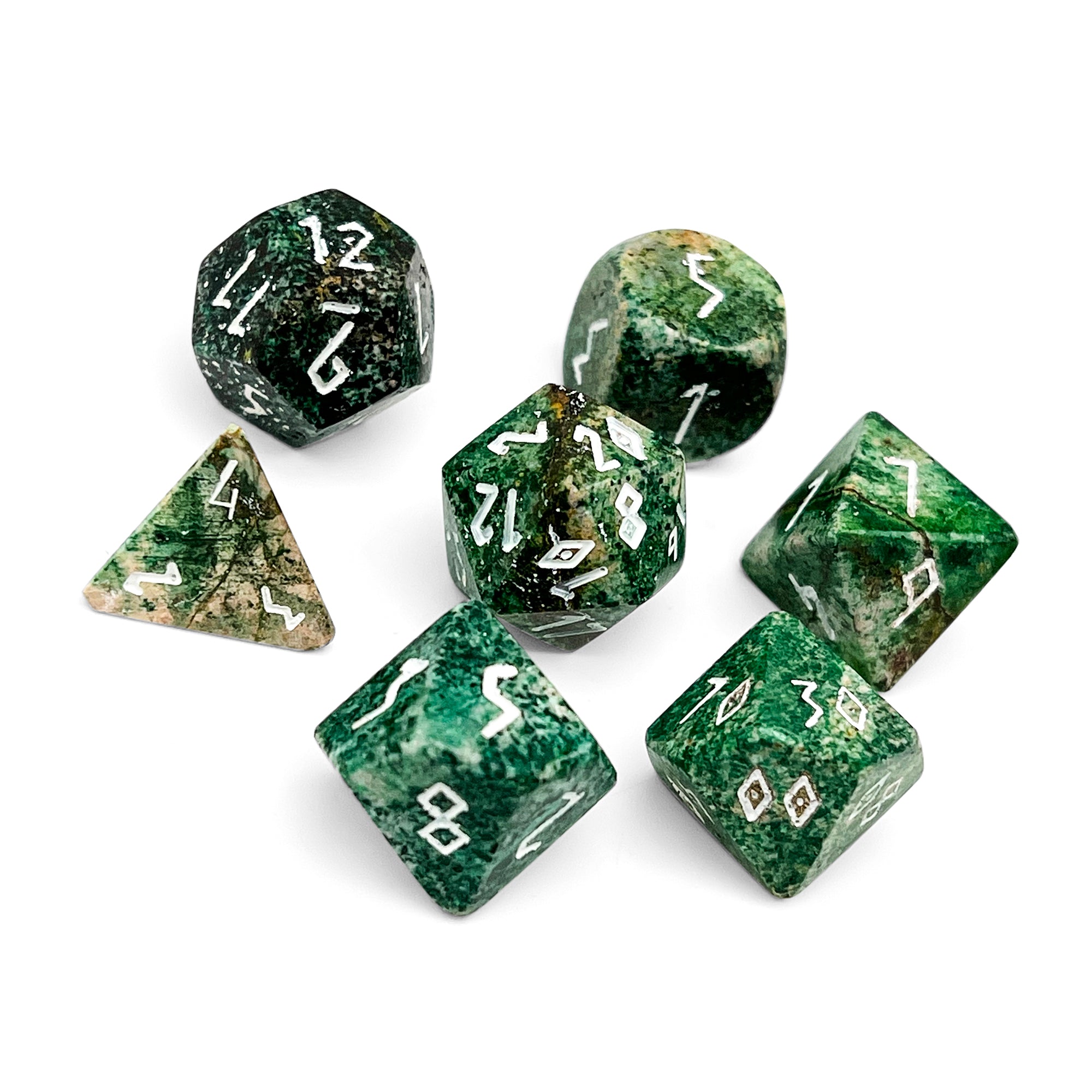 Dark Green Coral Fossil - 7 Piece RPG Set Gemstone Dice-Gemstone Dice-Norse Foundry-Gemstone Dice-Dungeons and Dragons Dice-Gem Dice-DND Dice-Gaming Dice-Perfect for Tabletop RPGs-Dice Set