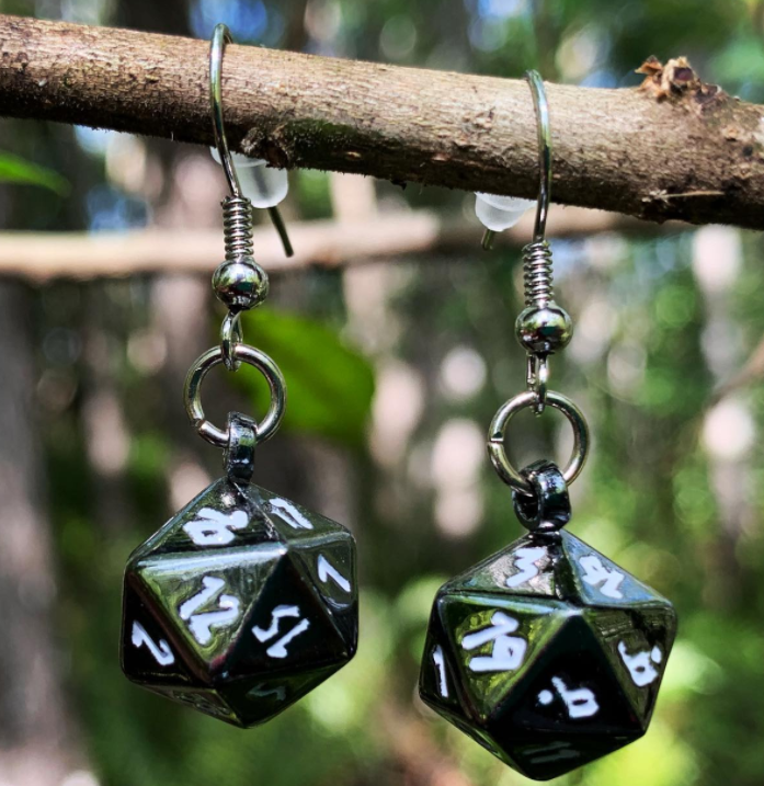 Drow Black - Ioun Stone D20 Dice Earrings by Norse Foundry-Earrings-Norse Foundry-dungeons and dragons-d&d-dungeons & dragons-earrings-dnd accessories-dice earrings- d20 earrings