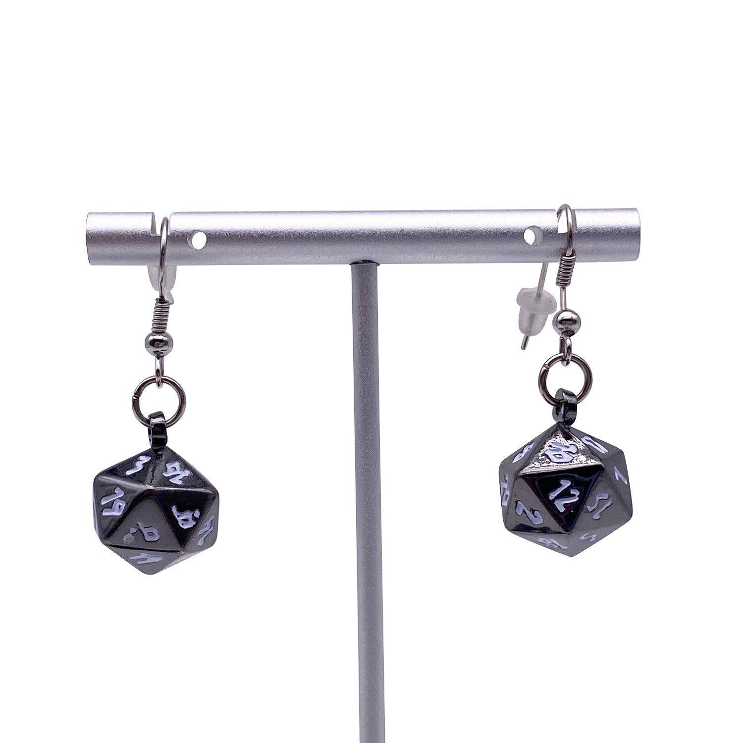 Drow Black - Ioun Stone D20 Dice Earrings by Norse Foundry-Earrings-Norse Foundry-dungeons and dragons-d&d-dungeons & dragons-earrings-dnd accessories-dice earrings- d20 earrings