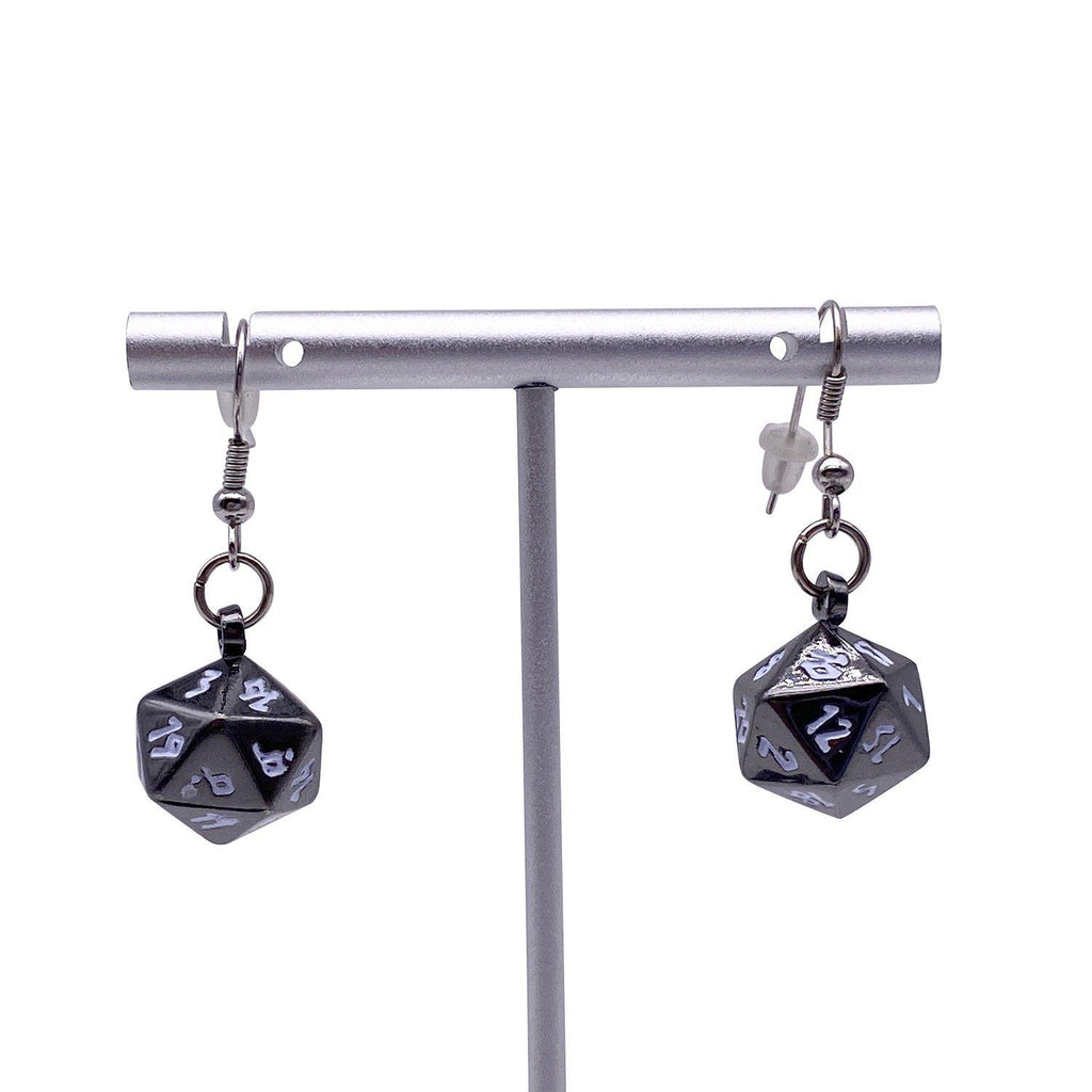 Drow Black - Ioun Stone D20 Dice Earrings by Norse Foundry-Earrings-Norse Foundry-dungeons and dragons-d&d-dungeons & dragons-earrings-dnd accessories-dice earrings- d20 earrings
