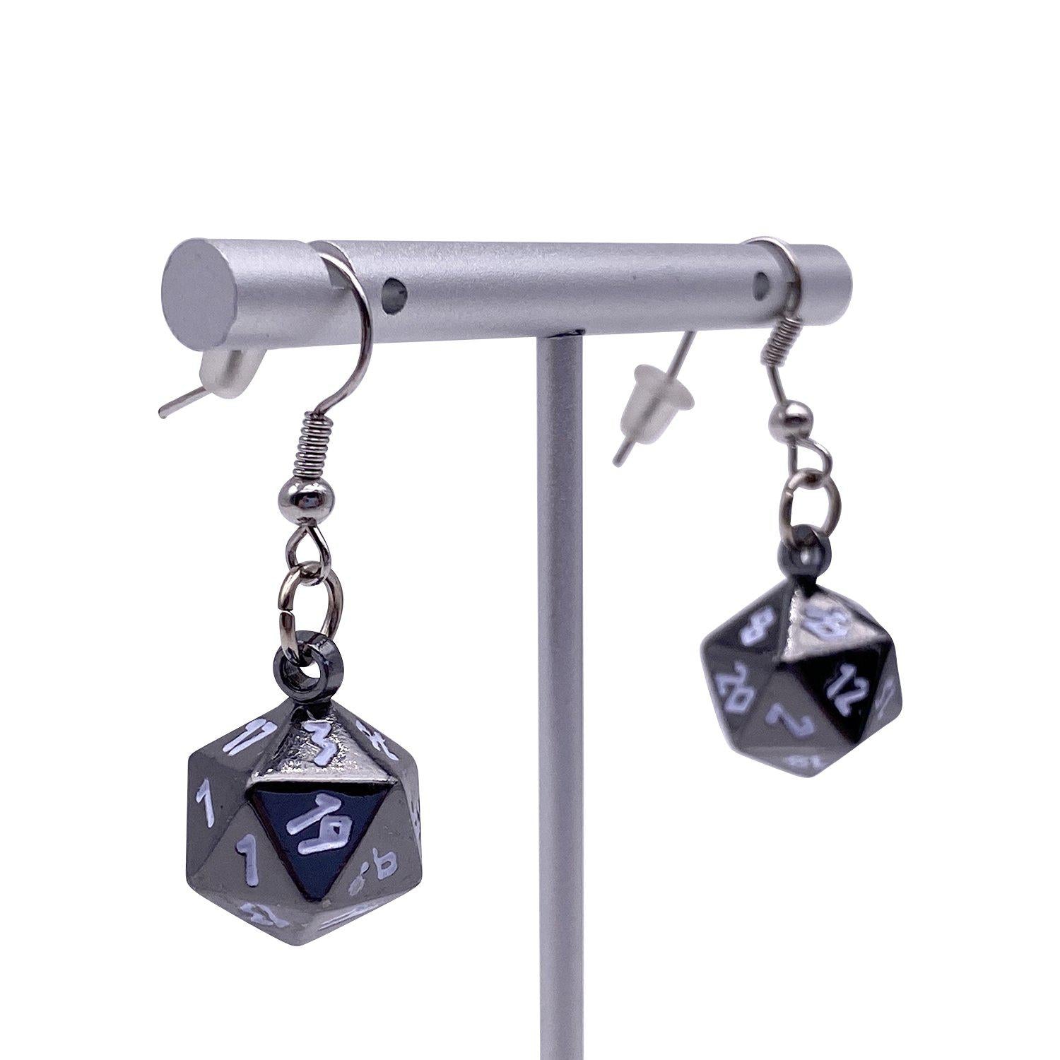 Drow Black - Ioun Stone D20 Dice Earrings by Norse Foundry-Earrings-Norse Foundry-dungeons and dragons-dnd-dungeons & dragons-earrings-d&d accessories-dice earrings- d20 earrings