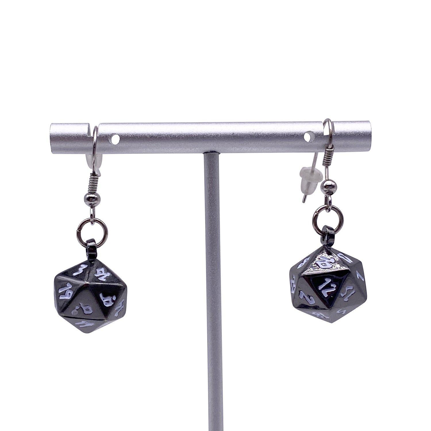 Drow Black - Ioun Stone D20 Dice Earrings by Norse Foundry