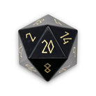 Ebony Cats Eye - Gold Font Boulder® 30mm Glass Dice-Glass Dice-Norse Foundry-Norse Foundry-dungeons & dragons-d&d dice-rpg dice-d20-glass dice-d&d-30mm-boulder-perfect for tabletop rpgs