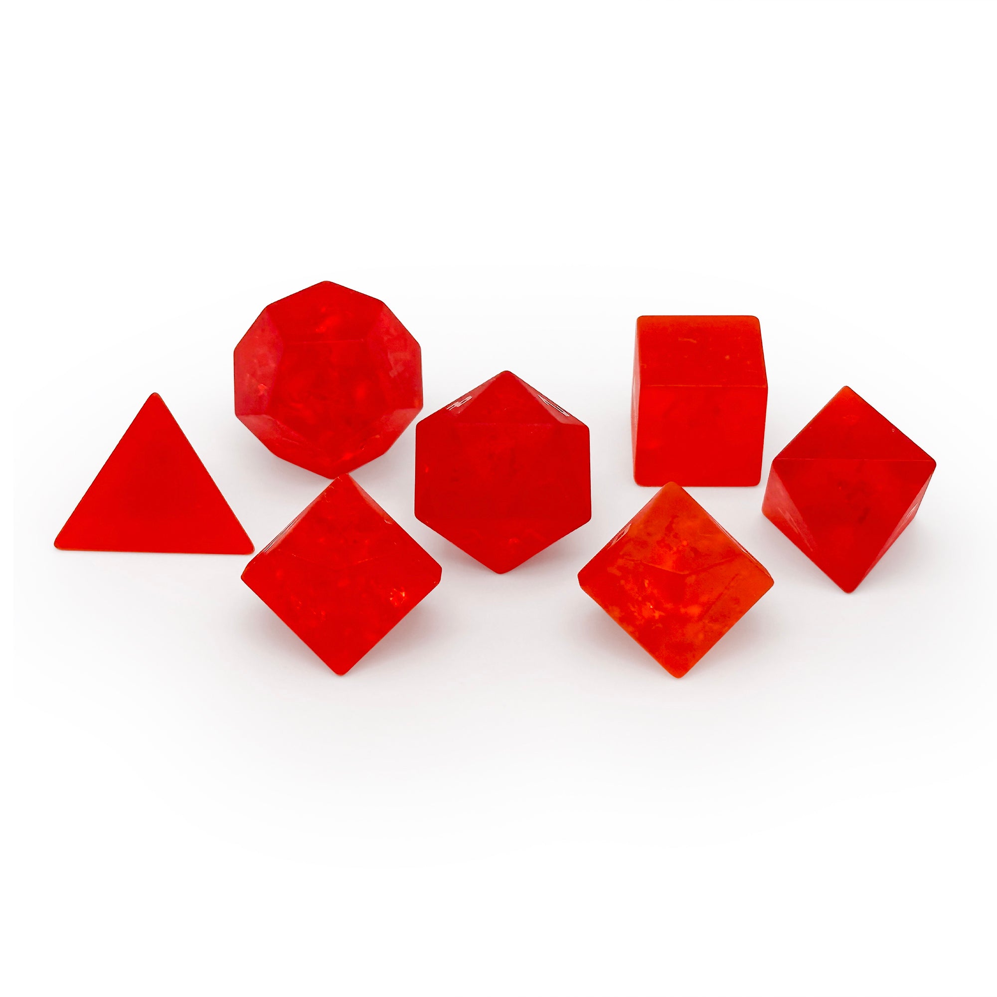 Frosted Shattered Zircon Ruby - Raised-Glass Dice-Norse Foundry-Norse Foundry-zircon glass dice-dungeons & dragons-d&d dice set-rpg dice set-glass dice set-d&d-perfect for tabletop rpgs