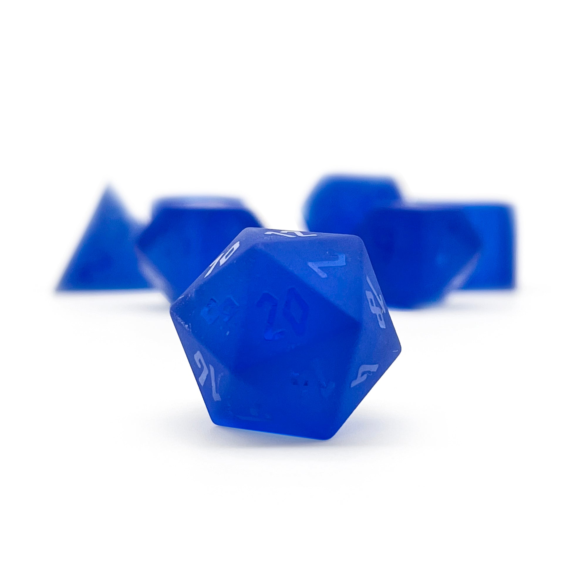 Frosted Shattered Zircon Sapphire - Raised-Glass Dice-Norse Foundry-Norse Foundry-zircon glass dice-dungeons & dragons-d&d dice set-rpg dice set-glass dice set-d&d-perfect for tabletop rpgs