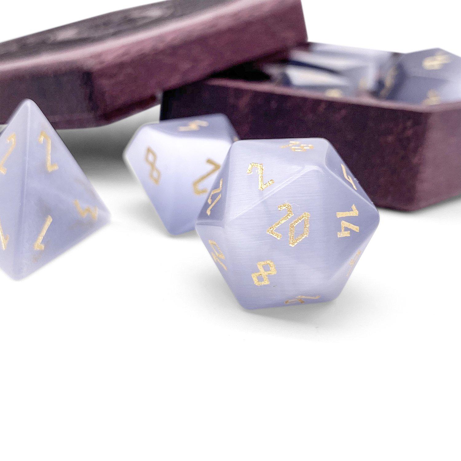 Grey Cats Eye - 7 Piece RPG Set Glass Dice-Glass Dice-Norse Foundry-Norse Foundry-cat's eye glass dice-dungeons & dragons-d&d dice set-rpg dice set-glass dice set-d&d-perfect for tabletop rpgs