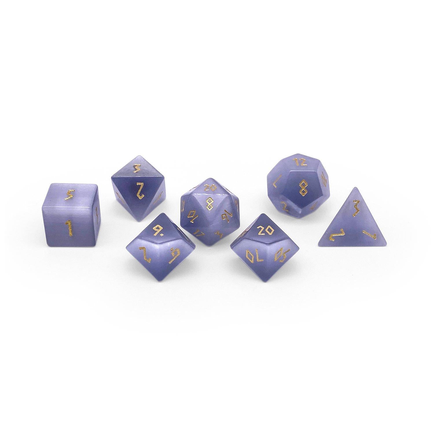 Grey Cats Eye - 7 Piece RPG Set Glass Dice-Glass Dice-Norse Foundry-Norse Foundry-cat's eye glass dice-dungeons & dragons-d&d dice set-rpg dice set-glass dice set-d&d-perfect for tabletop rpgs