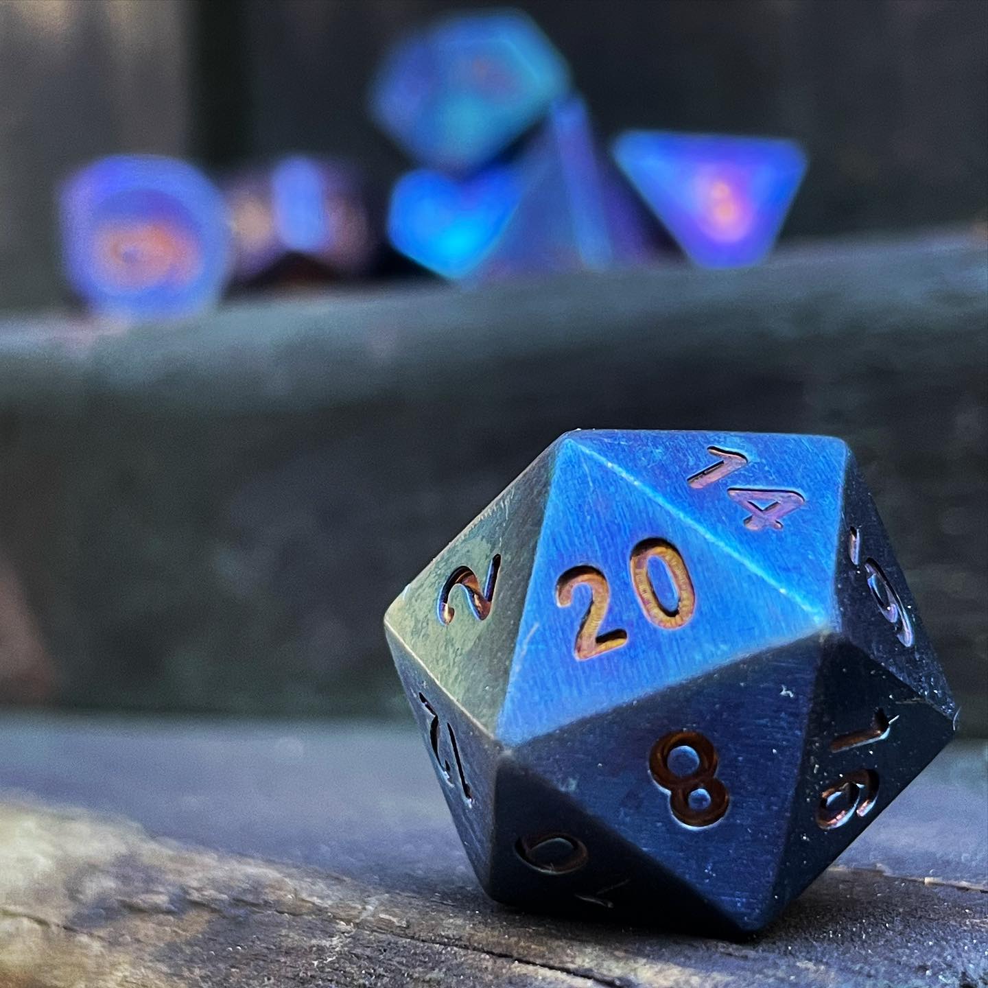 Hydra Scorched Titanium - 7 Piece RPG Set True Metal Dice-Metal Dice-Norse Foundry-Norse Foundry-dungeons & dragons-d&d dice set-rpg dice set-metal dice set-d&d-luxury dice-perfect for tabletop rpgs