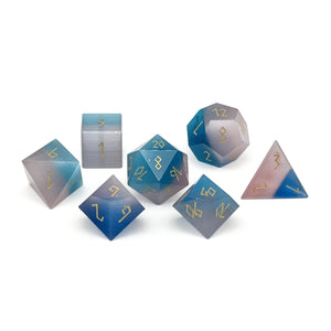 Split the Party - Pink and Aquamarine Cats Eye 7 Piece RPG Set Glass Dice