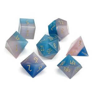 Split the Party - Pink and Aquamarine Cats Eye 7 Piece RPG Set Glass Dice