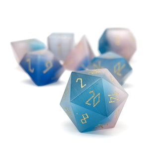 Split the Party - Pink and Aquamarine Cats Eye 7 Piece RPG Set Glass Dice