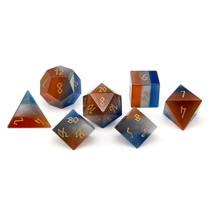 Split the Party - Red, Clear, and Blue Cats Eye 7 Piece RPG Set Glass Dice