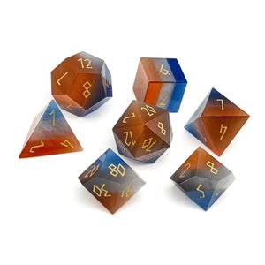 Split the Party - Red, Clear, and Blue Cats Eye 7 Piece RPG Set Glass Dice