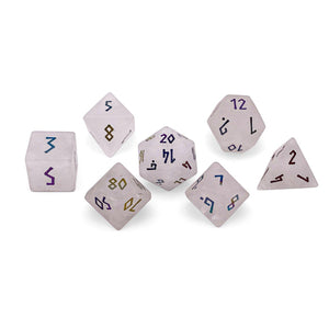 Rose Quartz - Raised Holographic 7 Piece RPG Set Gemstone Dice