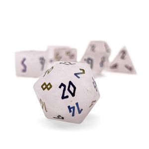 Rose Quartz - Raised Holographic 7 Piece RPG Set Gemstone Dice