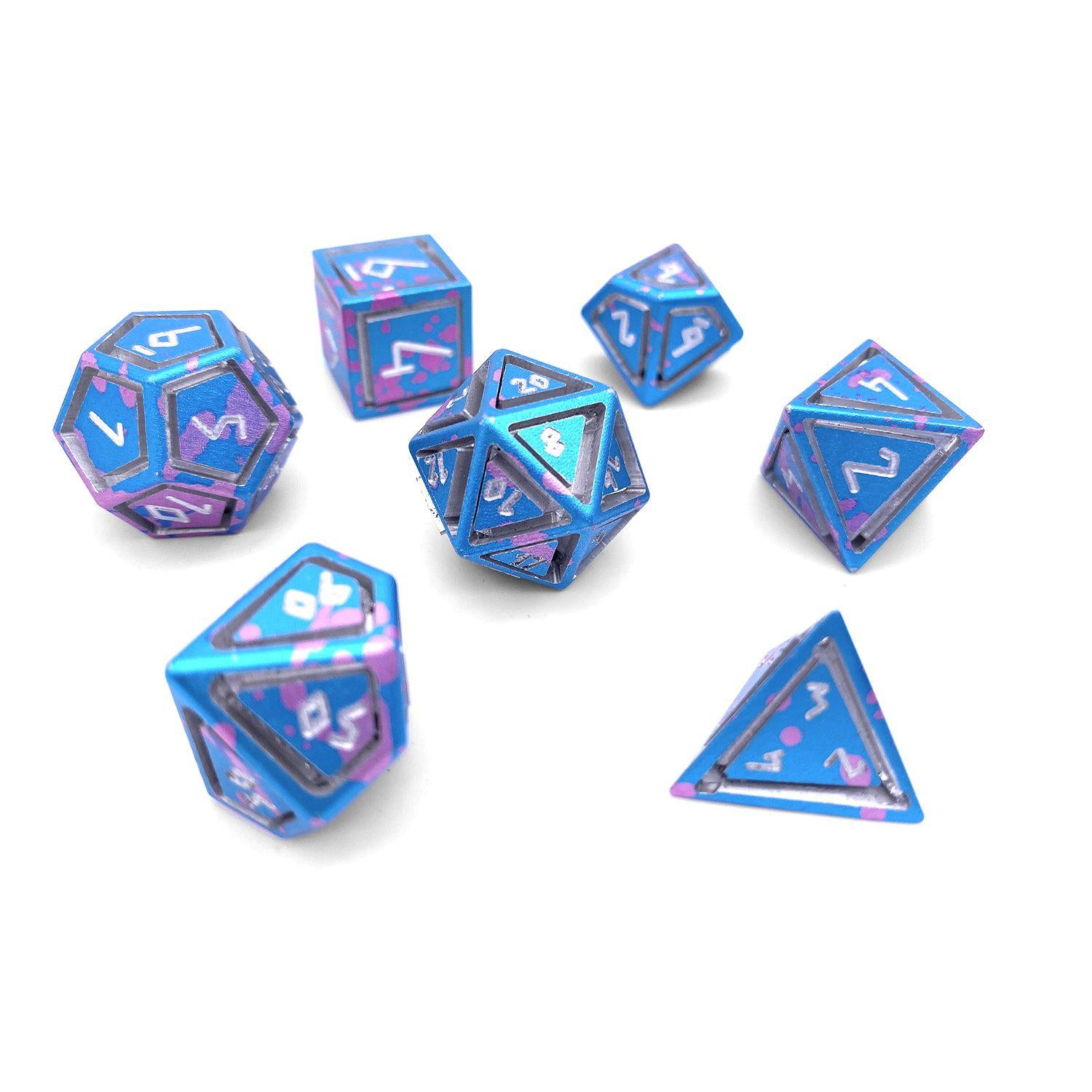Miami Dice - Nimbus™ 7 Piece RPG Set 6063 Aluminum Wondrous Dice-Aluminum Dice-Norse Foundry-Norse Foundry-aluminum dice-dungeons & dragons-d&d dice set-rpg dice set-aluminum d&d dice set-d&d-lightweight-perfect for tabletop rpgs