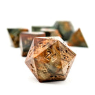 Orange and Green Striped Wood - 7 Piece RPG Wooden Dice Set-Norse Foundry-Norse Foundry-wood dice set-dungeons & dragons-d&d dice set-rpg dice set-wood dice set-d&d-perfect for tabletop rpgs