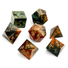 Orange and Green Striped Wood - 7 Piece RPG Wooden Dice Set-Norse Foundry-Norse Foundry-wood dice set-dungeons & dragons-d&d dice set-rpg dice set-wood dice set-d&d-perfect for tabletop rpgs