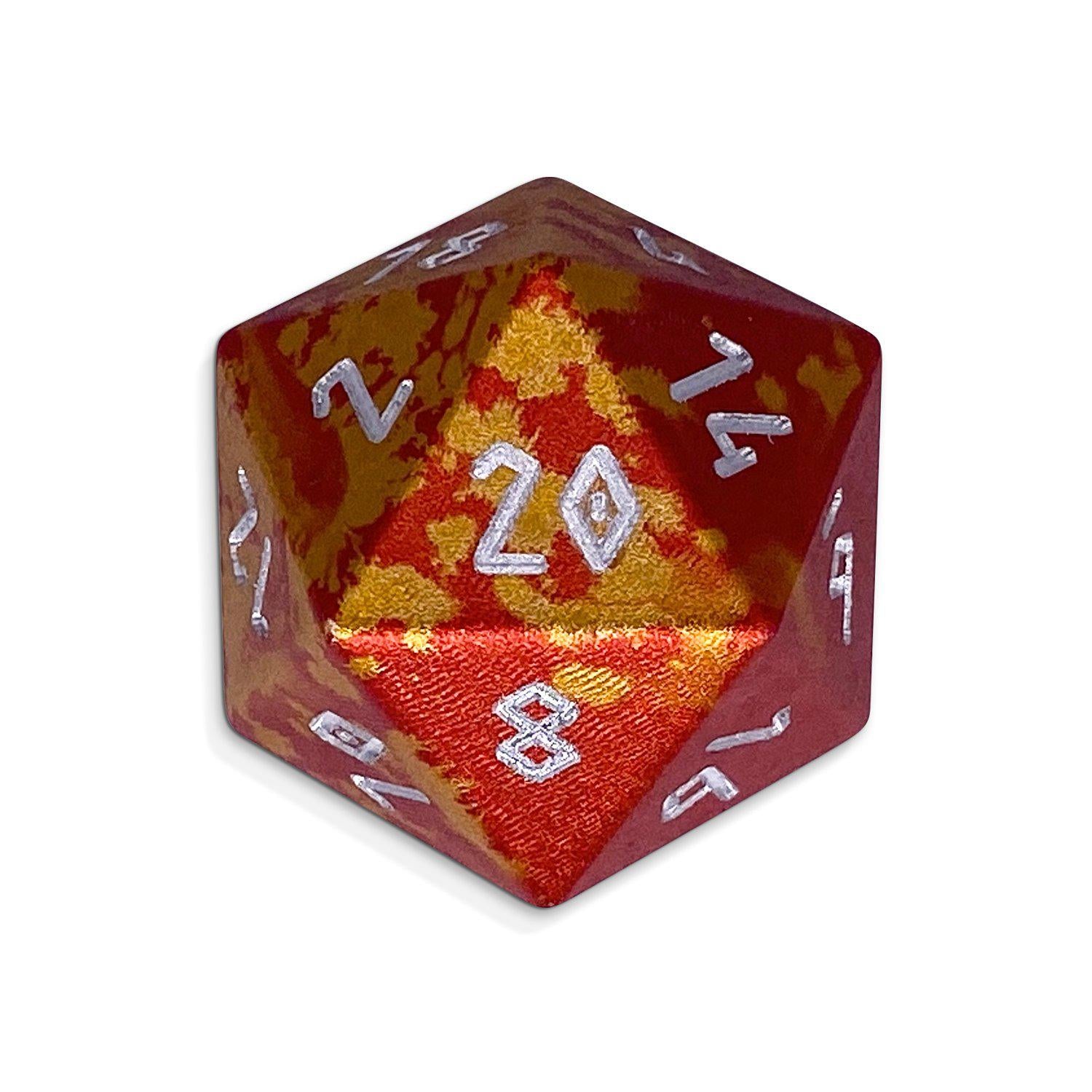 Single Wondrous Dice® D20 in Phoenix Tears by Norse Foundry® 6063 Aircraft Grade Aluminum