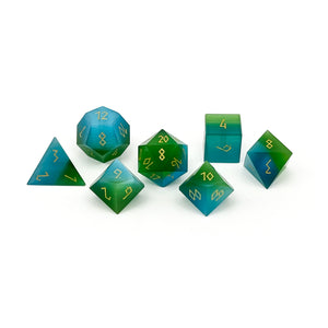 Split the Party - Blue and Green Cats Eye 7 Piece RPG Set Glass Dice