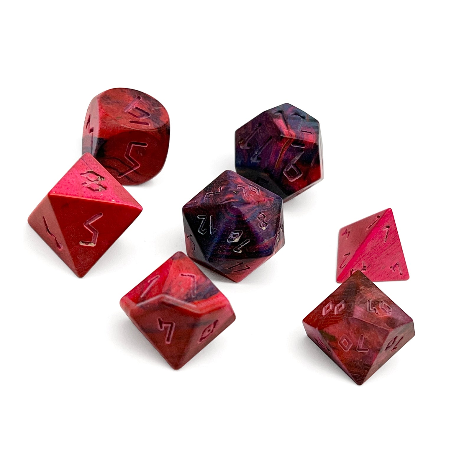Red Striped Wood - 7 Piece RPG Wooden Dice Set