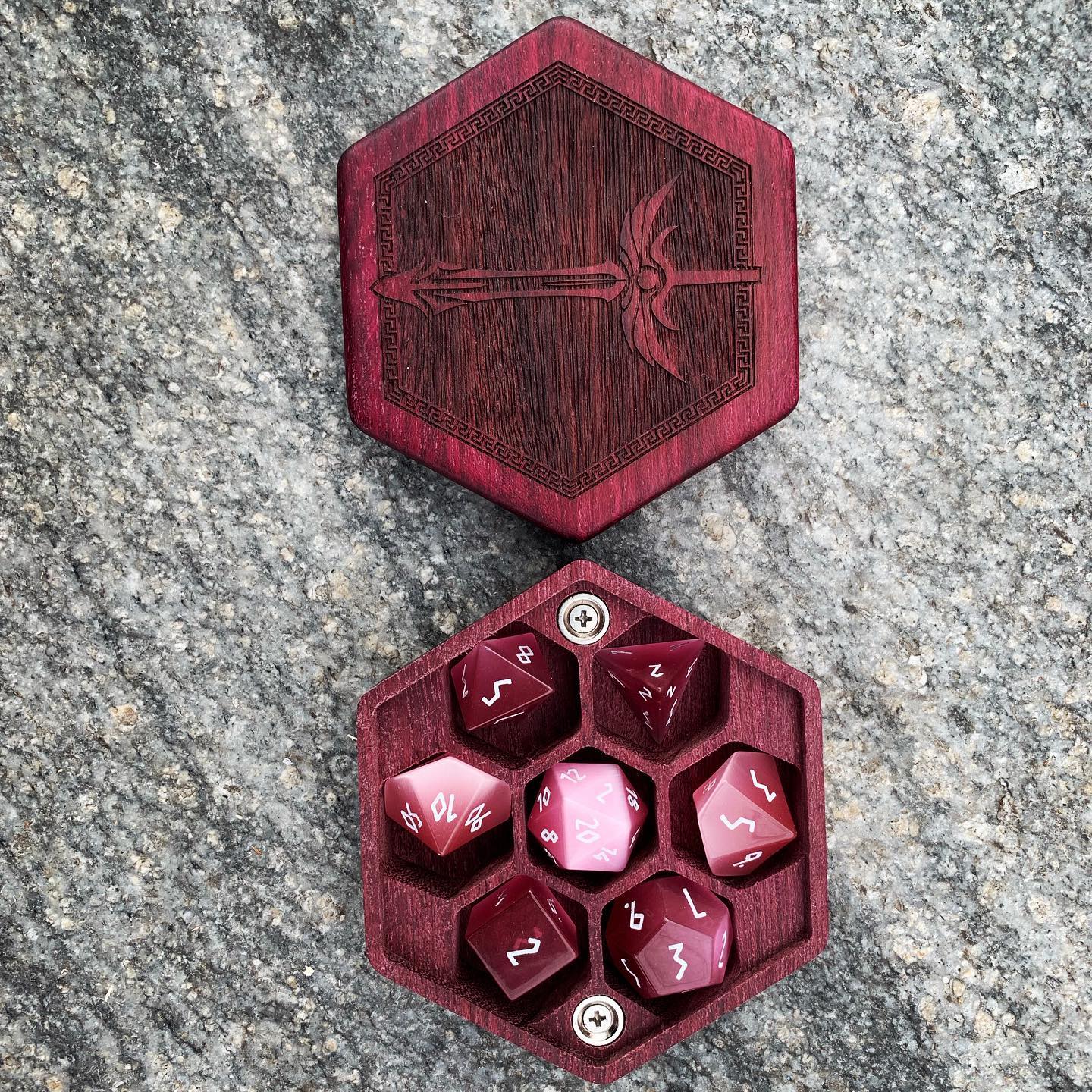 Pink Cats Eye - 7 Piece RPG Set Glass Dice-Glass Dice-Norse Foundry-Norse Foundry-cat's eye glass dice-dungeons & dragons-d&d dice set-rpg dice set-glass dice set-d&d-perfect for tabletop rpgs